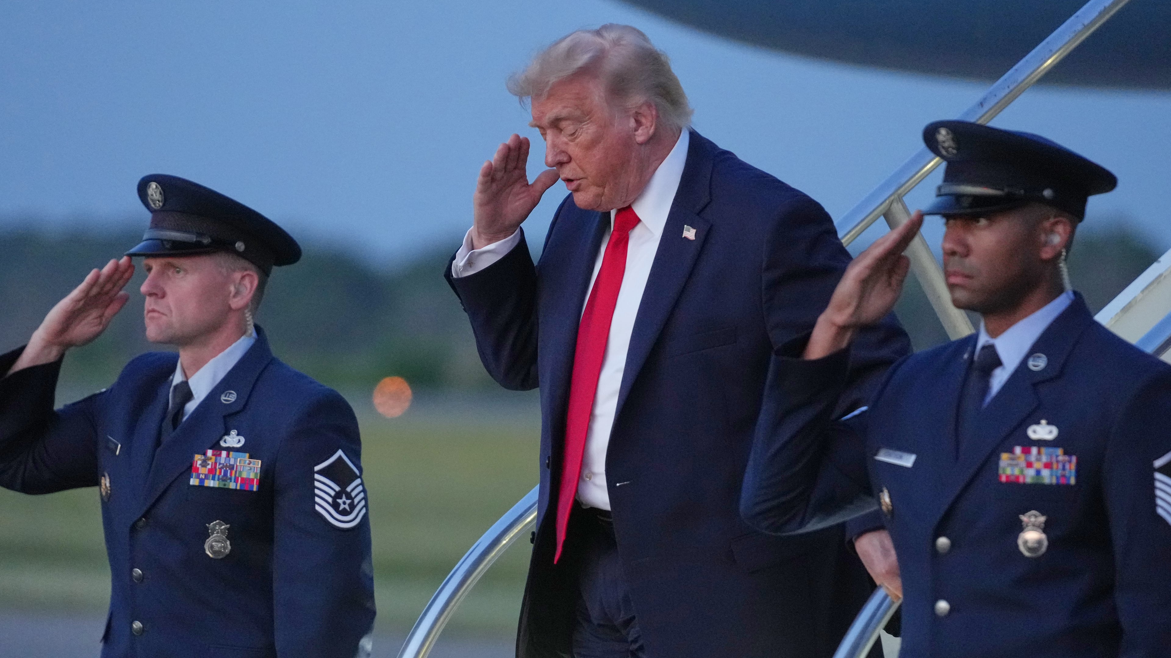 President Donald Trump arrives on Air Force One, Friday, June 5, 2026, at Morristown Airport in Morristown, N.J. (AP Photo/Mark Schiefelbein)