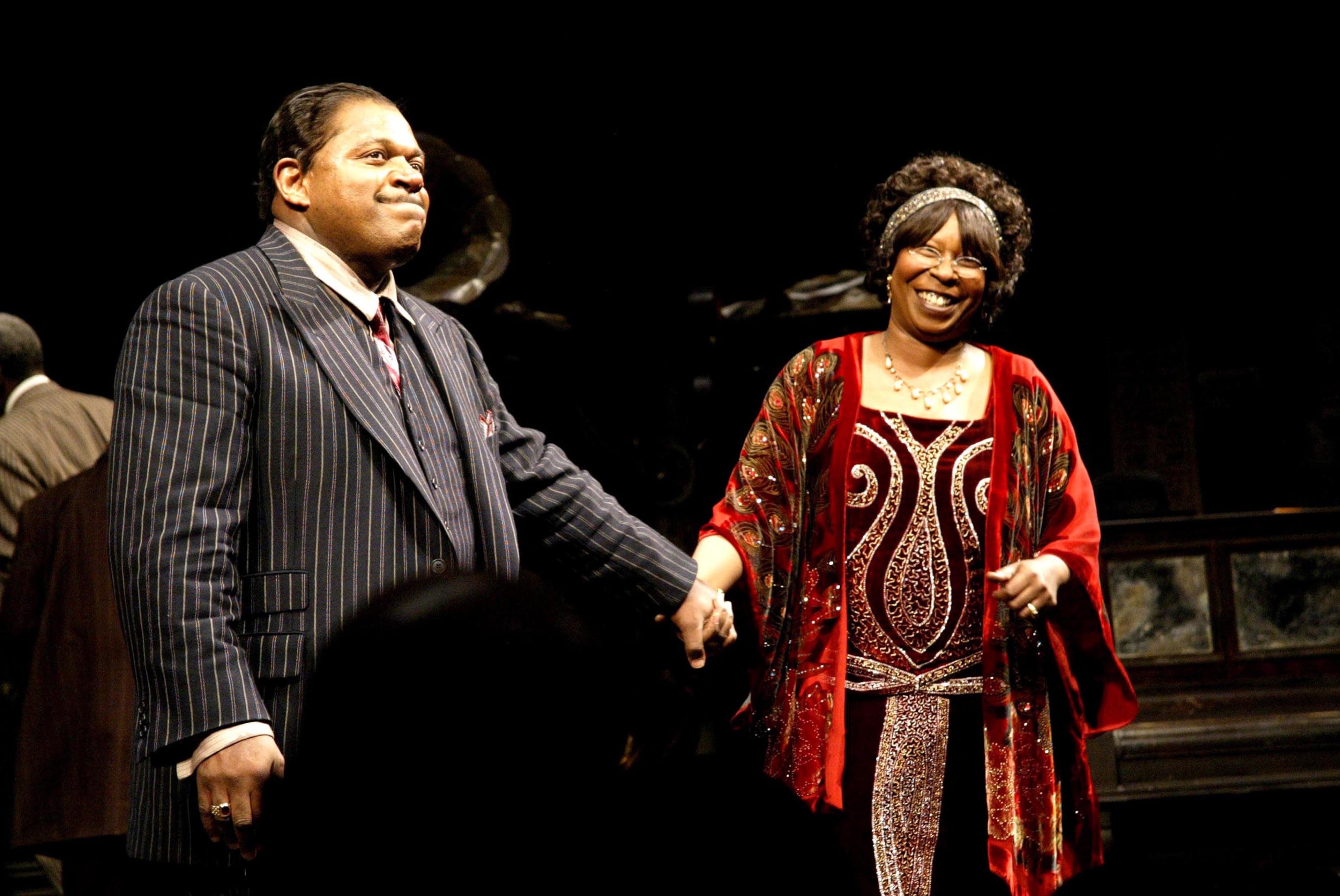 NEW YORK- FEBRUARY 6: (L-R) Charles Dutton and Whoopi Goldberg take their Opening Night Curtain Call for "Ma Rainey's Black Bottom" by August Wilson at the Royale Theatre on February 6, 2003 in New York City. (Photo By Bruce Glikas/Getty Images)