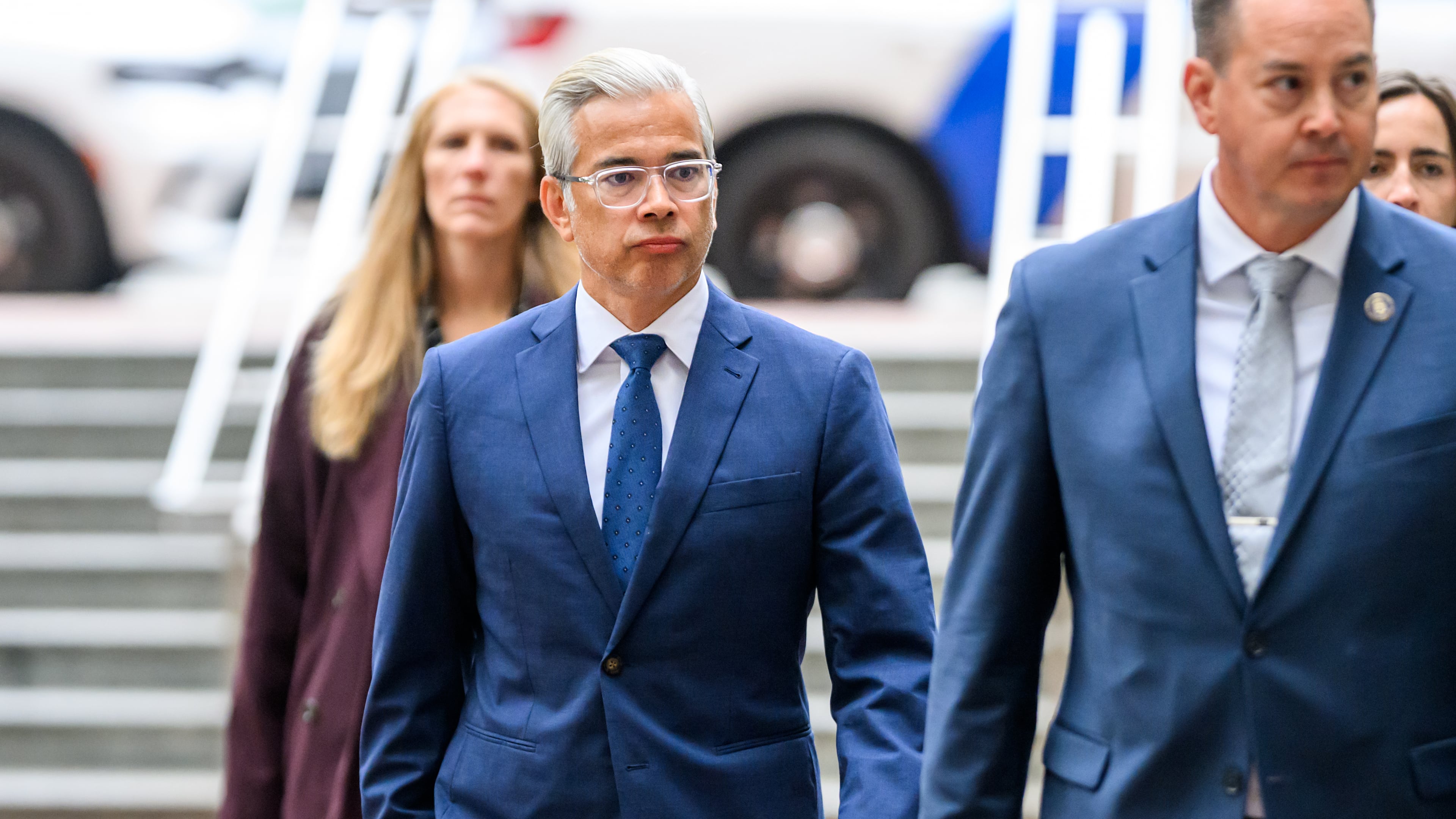 California Attorney General Rob Bonta arrives at the Ronald V. Dellums Federal Building and U.S. Courthouse on Tuesday, Aug. 18, 2026, in Oakland, Calif. (AP Photo/Noah Berger)