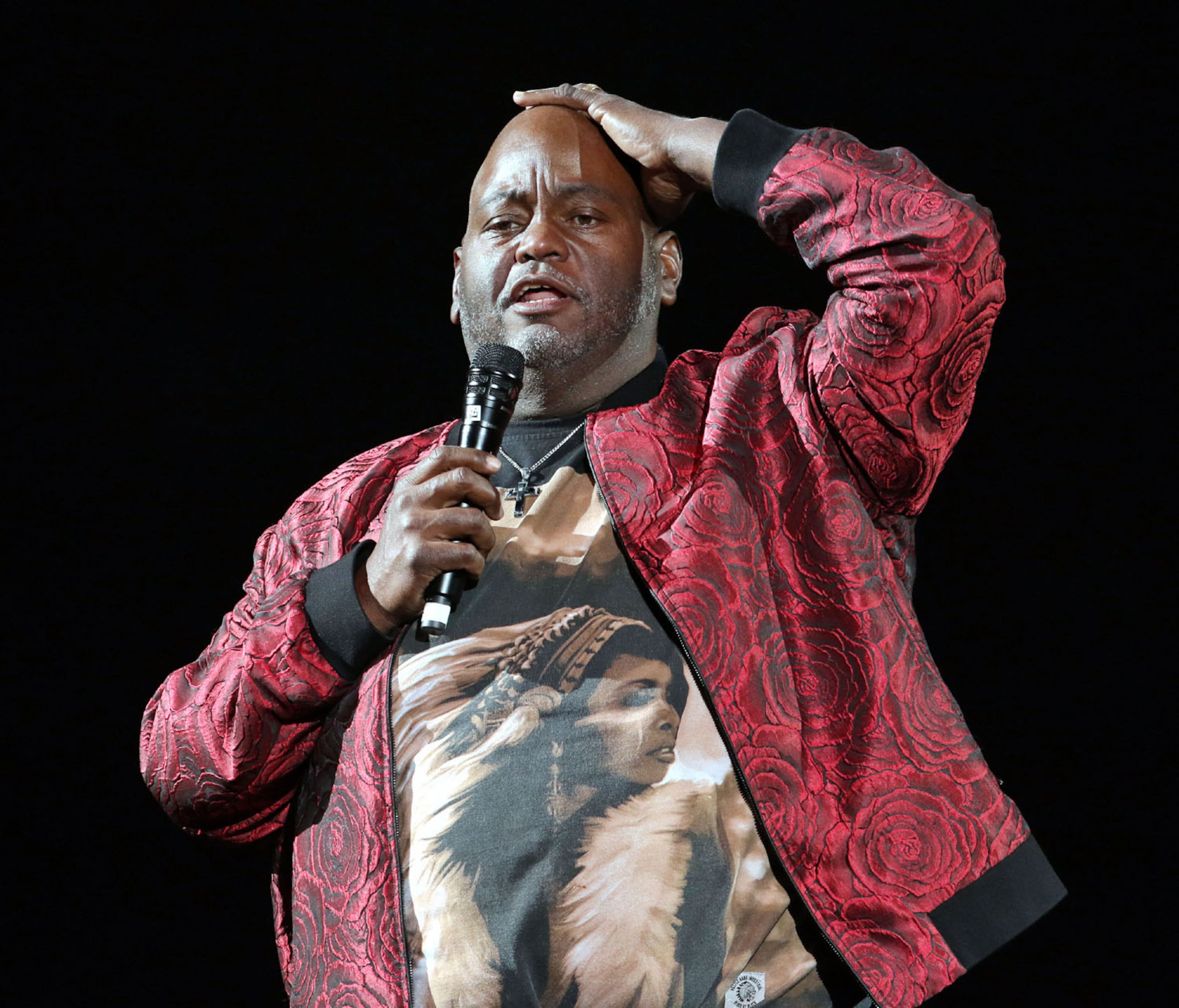Lavell Crawford performs at The "In Real Life Comedy Tour", the first of four sold-out shows (two nights), in a socially distanced and limited seating setup at State Farm Arena on Friday night, May 7, 2021. The show also featured Mike Epps, Karlous Miller, Kountry Wayne, DC Young Fly and Henry Welch. (Photo: Robb Cohen for The Atlanta Journal-Constitution)