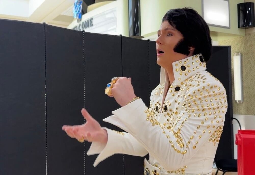 A teen tribute performer rehearses his rendition of "My Boy" at the Tupelo Elvis Festival's youth tribute artist competition. (Sophie Bates/AP)