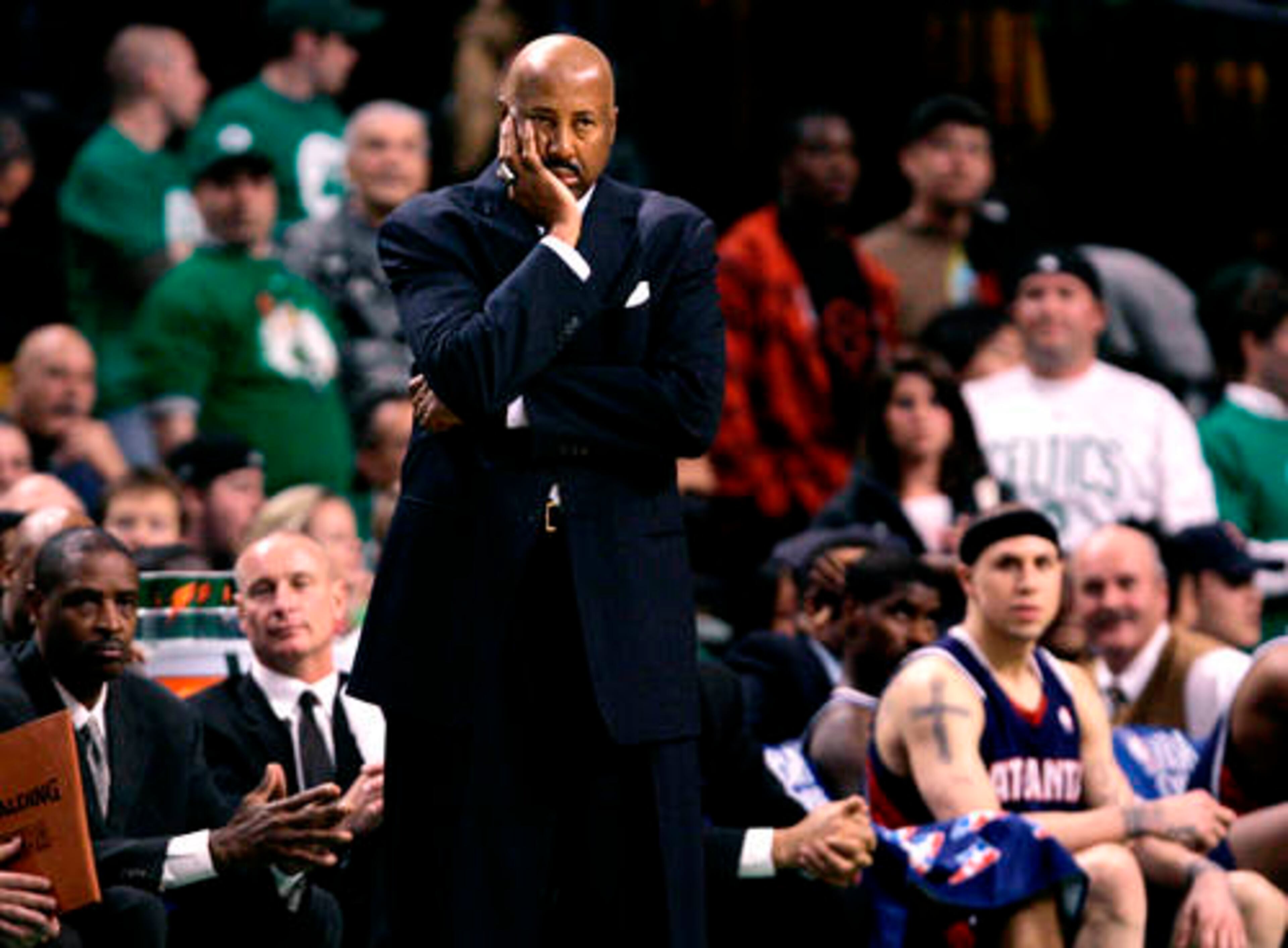 Hawks coach Mike Woodson watches the final minute of play during a Game 5 loss to the Celtics Wednesday night. Game 6 is Friday night at Philips Arena.