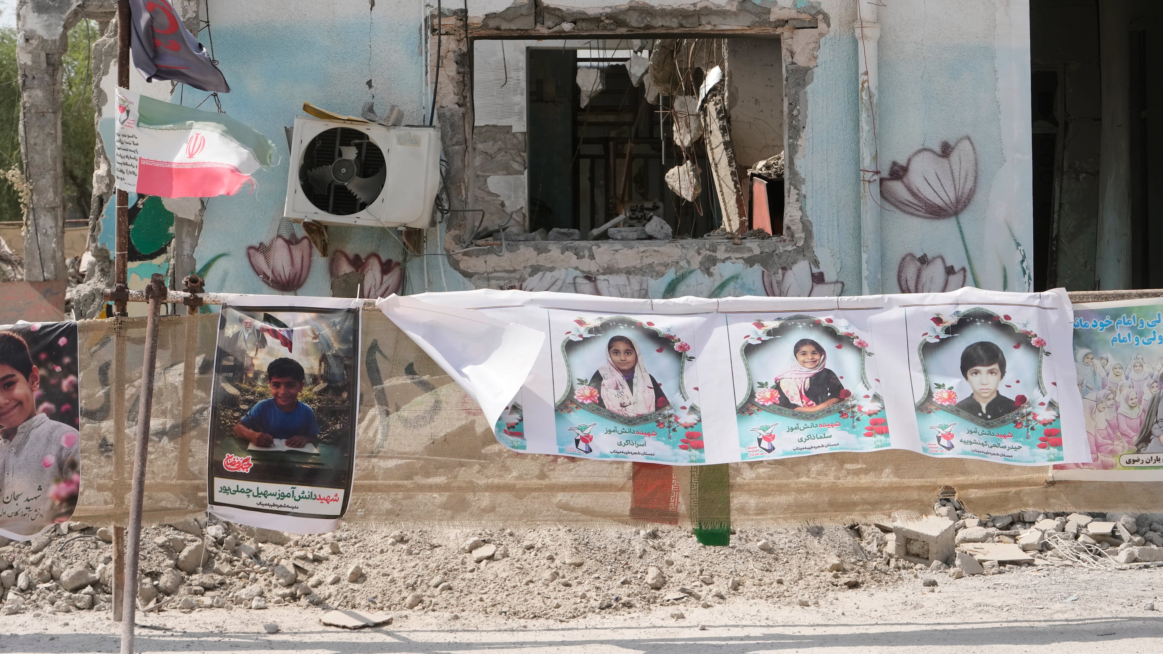 A general view of the school that was hit by a strike on Feb. 28, is seen in town of Minab in southern Iran, Saturday, Sept. 5, 2026. (AP Photo/Vahid Salemi)