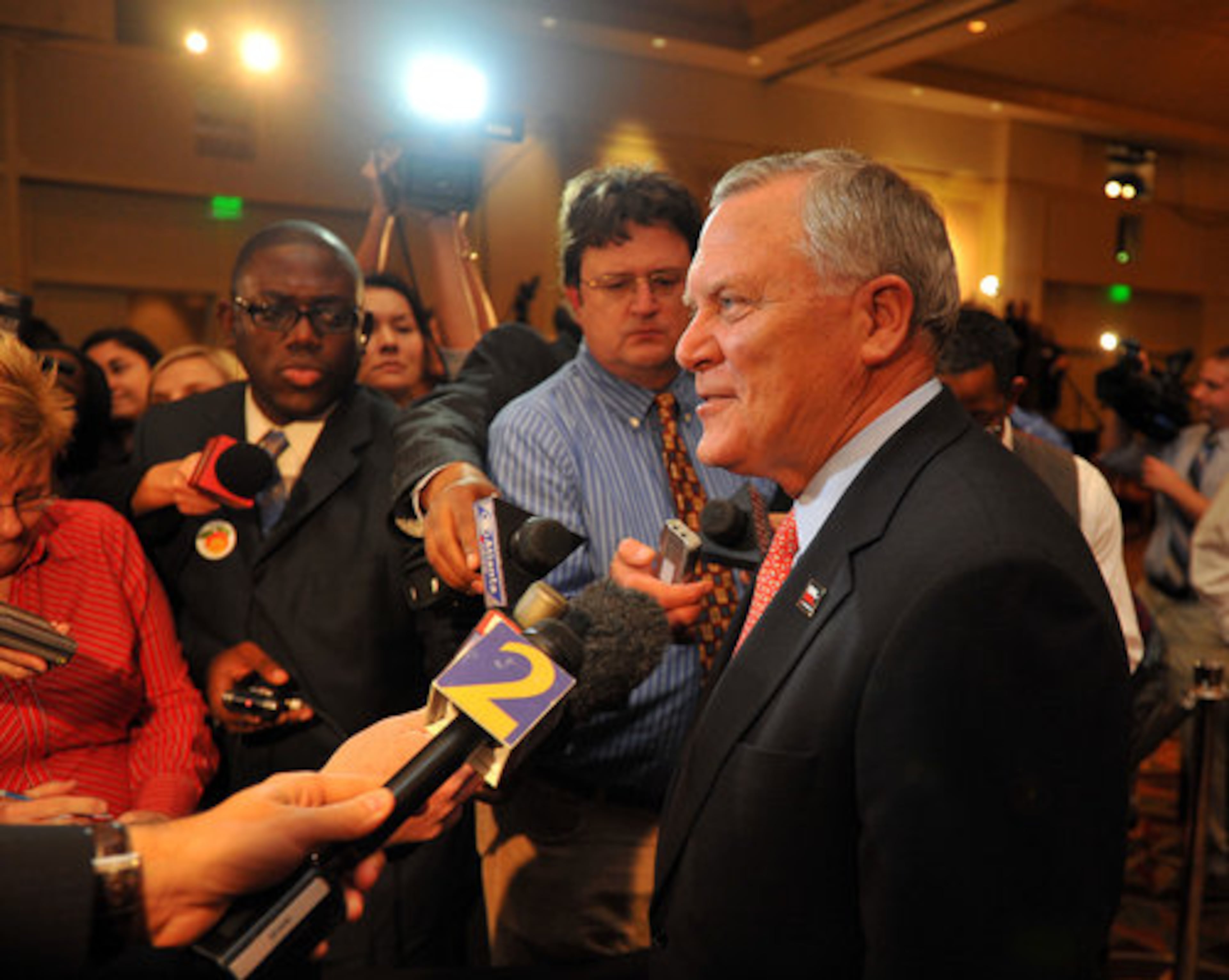 Republican candidate for Georgia governor Nathan Deal talks to reporters during the Georgia Republican Party's election night event at the Grand Hyatt in Buckhead Tuesday November 2, 2010.