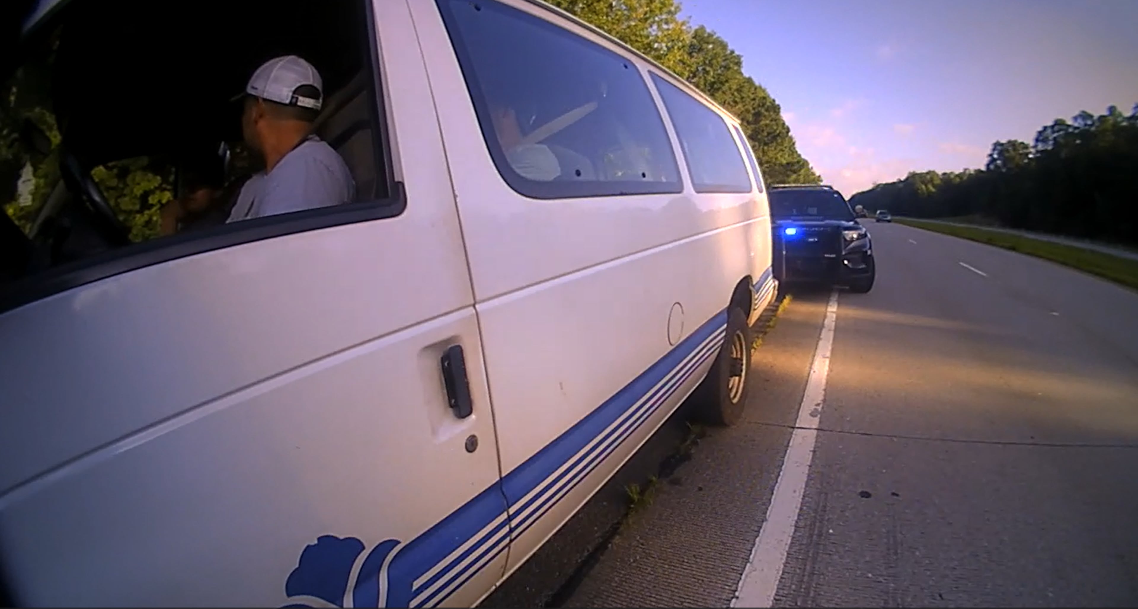 View of work van pulled over and Jefferson police patrol vehicle. (Courtesy of Jefferson Police Department)