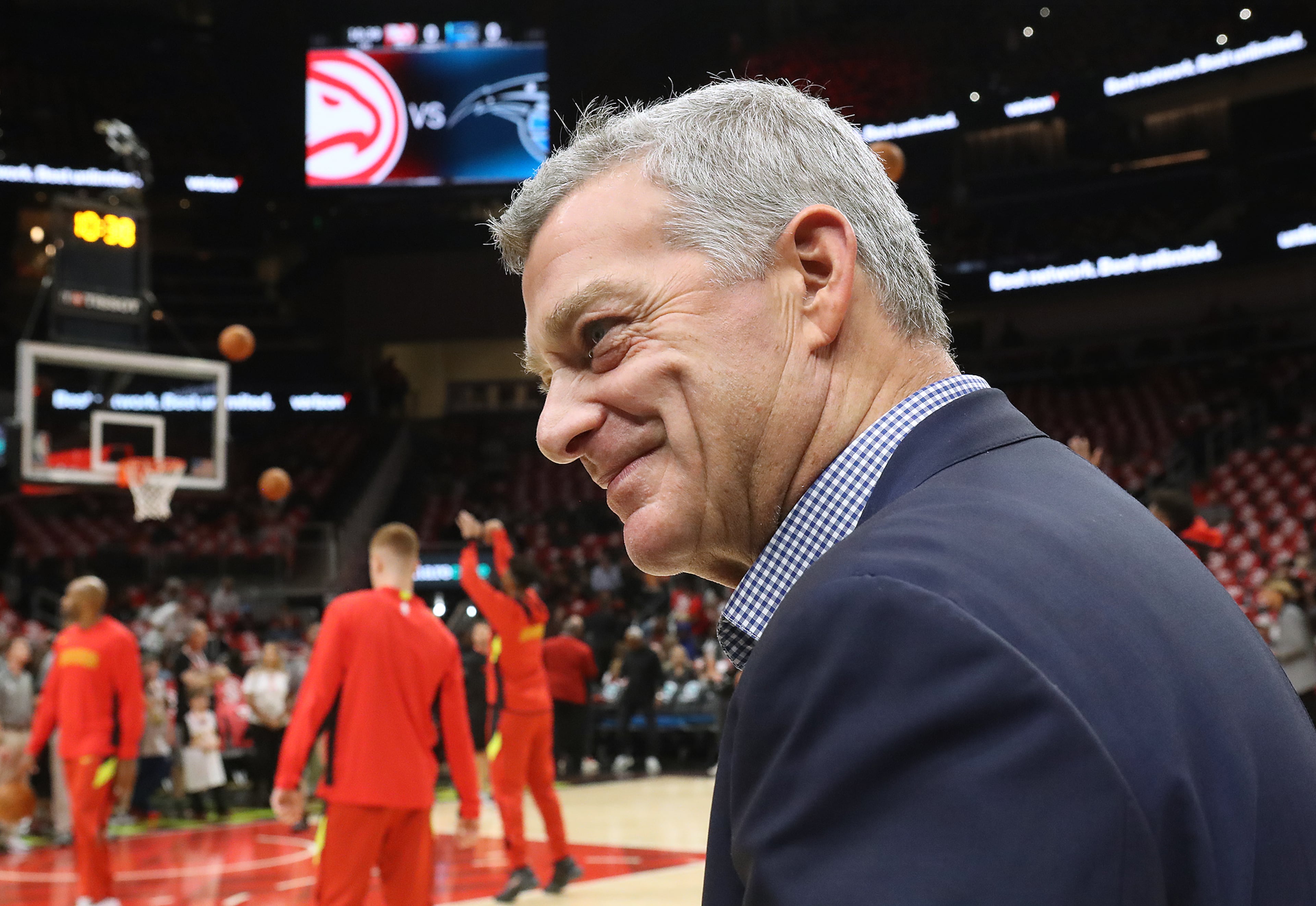 Hawks owner Tony Ressler watches as his team prepares to play the Orlando Magic in the home opener in a NBA basketball game on Saturday, October 26, 2019, in Atlanta. Curtis Compton/ccompton@ajc.com