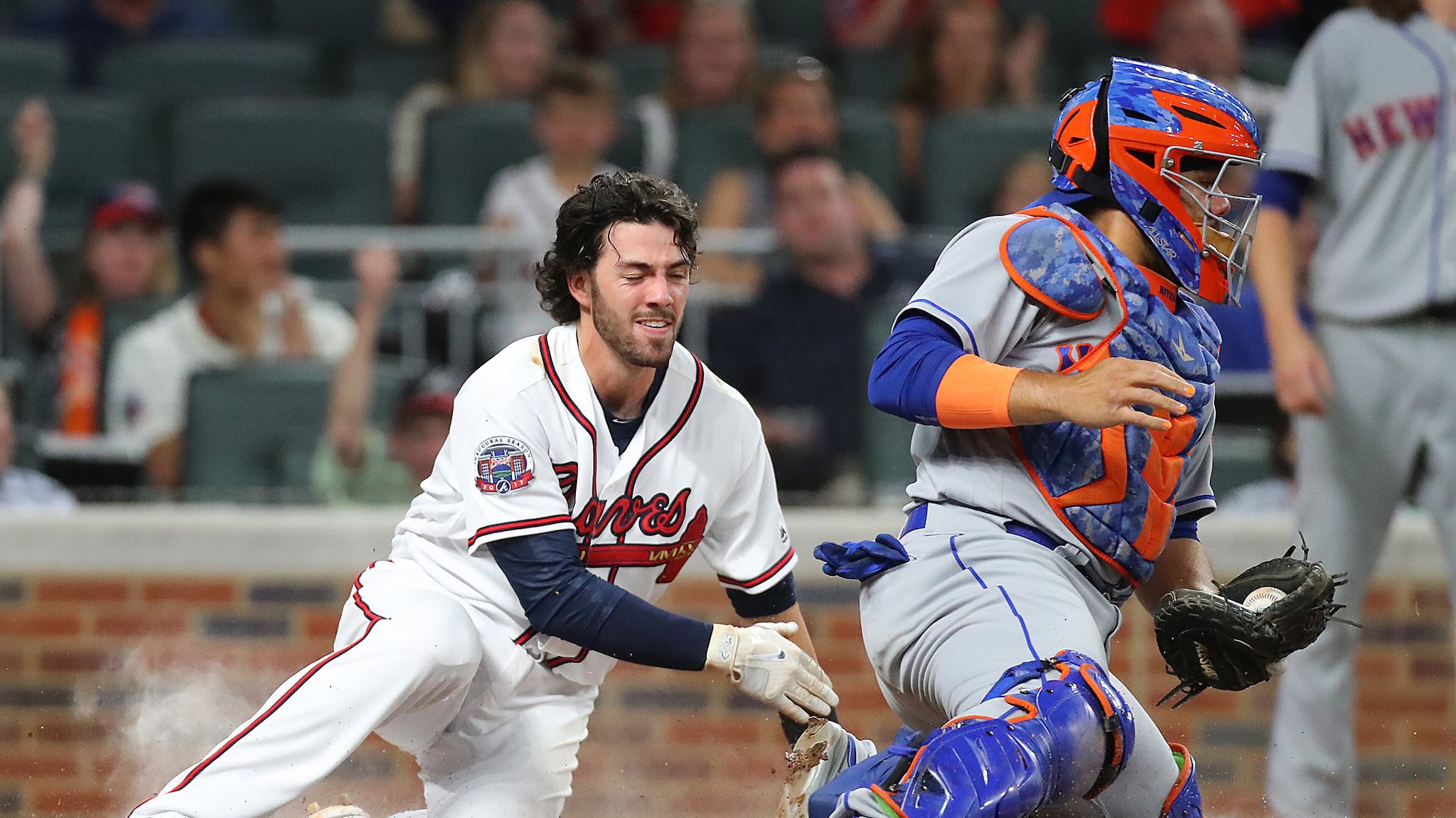 Dansby Swanson scores on a triple by Emilio Bonifacio on Wednesday. Swanson had three walks and scored twice in that game against the Mets (Curtis Compton/ccompton@ajc.com)