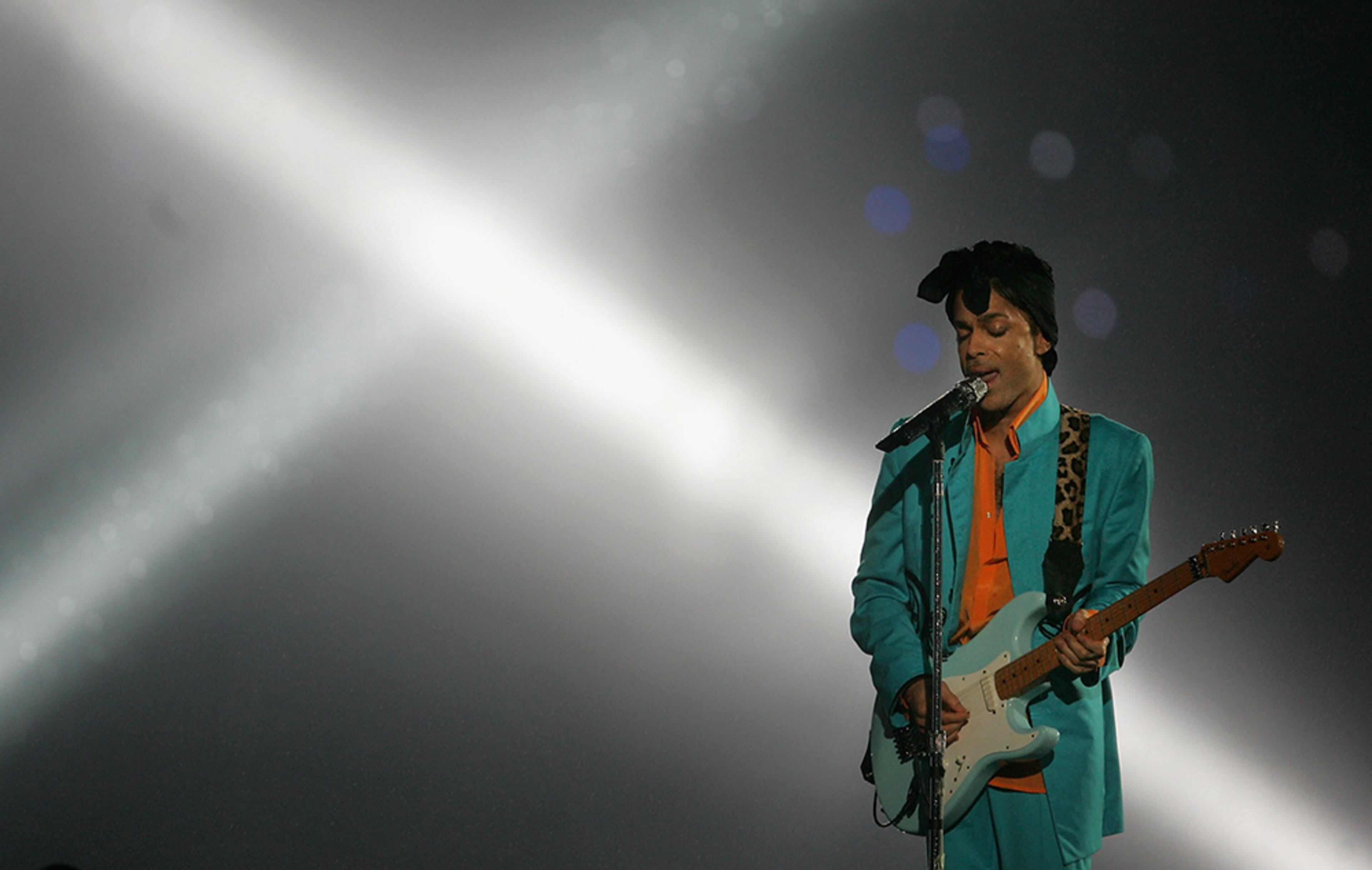 Musician Prince performs during the "Pepsi Halftime Show" at Super Bowl XLI between the Indianapolis Colts and the Chicago Bears on February 4, 2007 at Dolphin Stadium in Miami Gardens, Fla.
