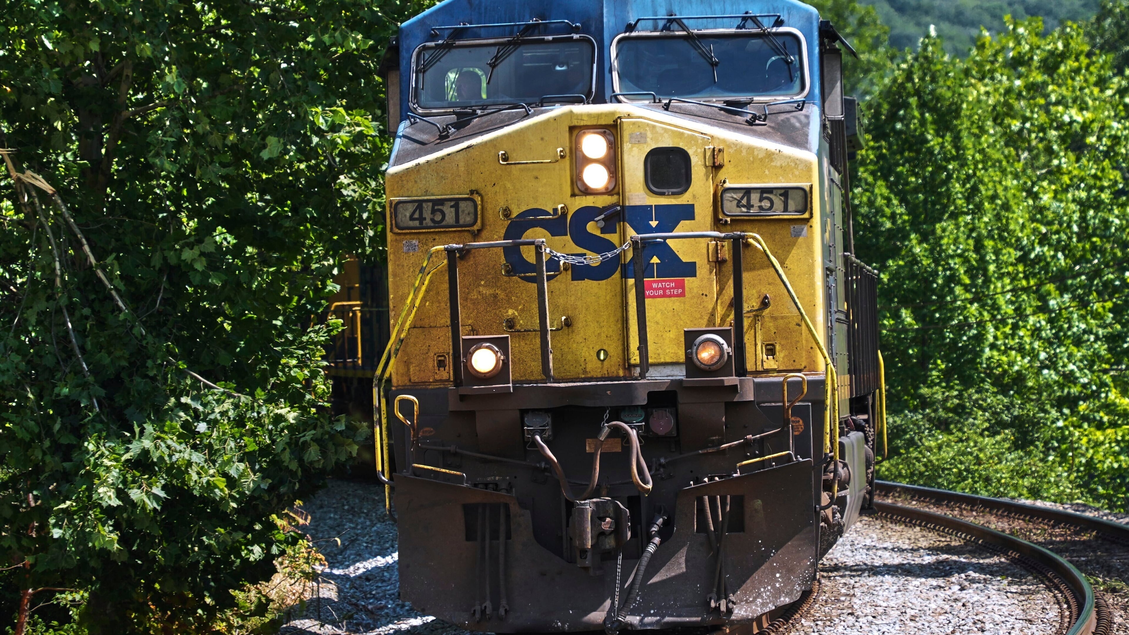 FILE - A CSX freight pulls through Ohiopyle, Pa., Aug. 19, 2025. (AP Photo/Gene J. Puskar, File)