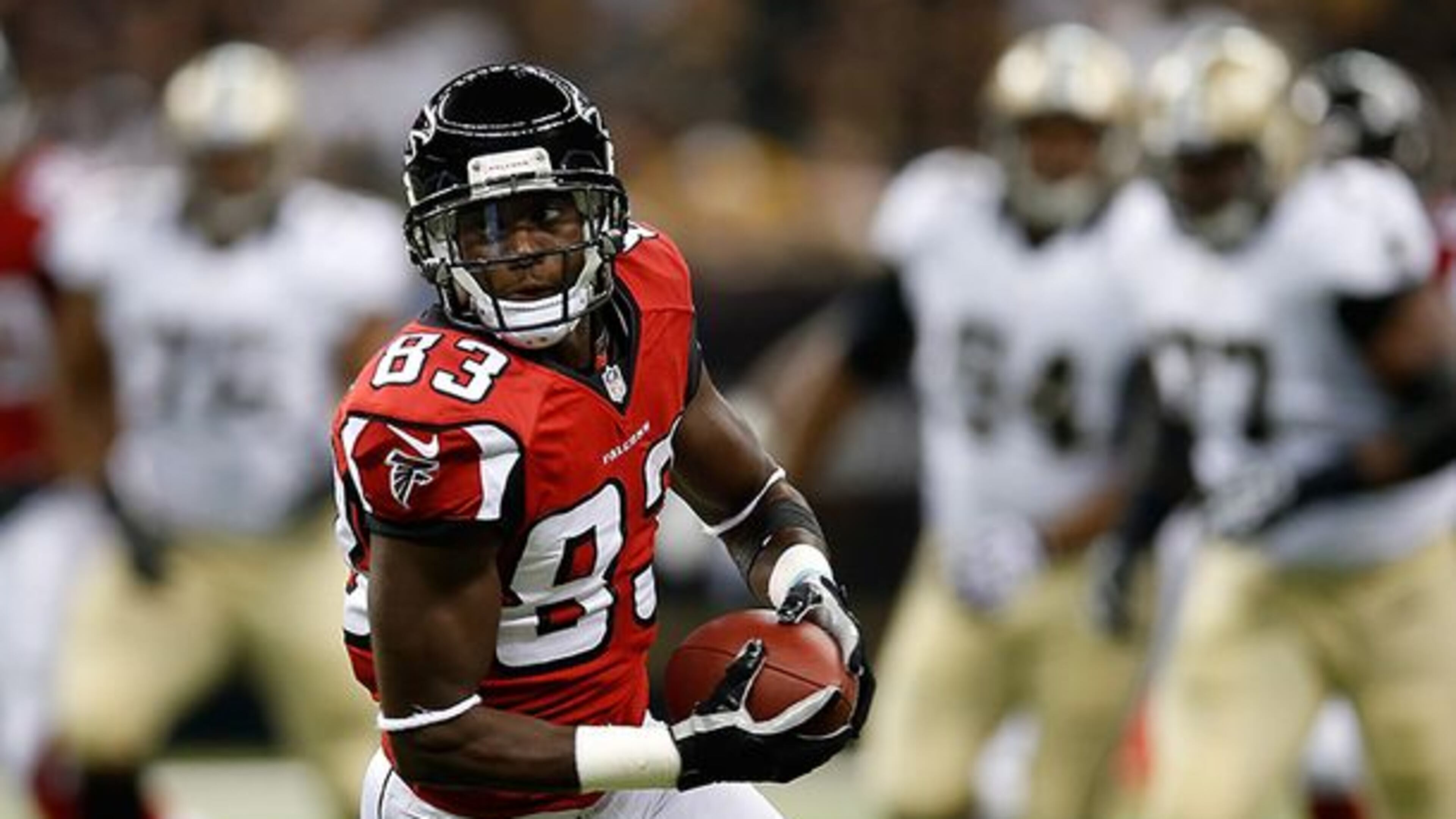 Atlanta Falcons wide receiver Harry Douglas had four catches for 93 yards against the New Orleans Saints in a 2013 game. (Chris Graythen / Getty Images)