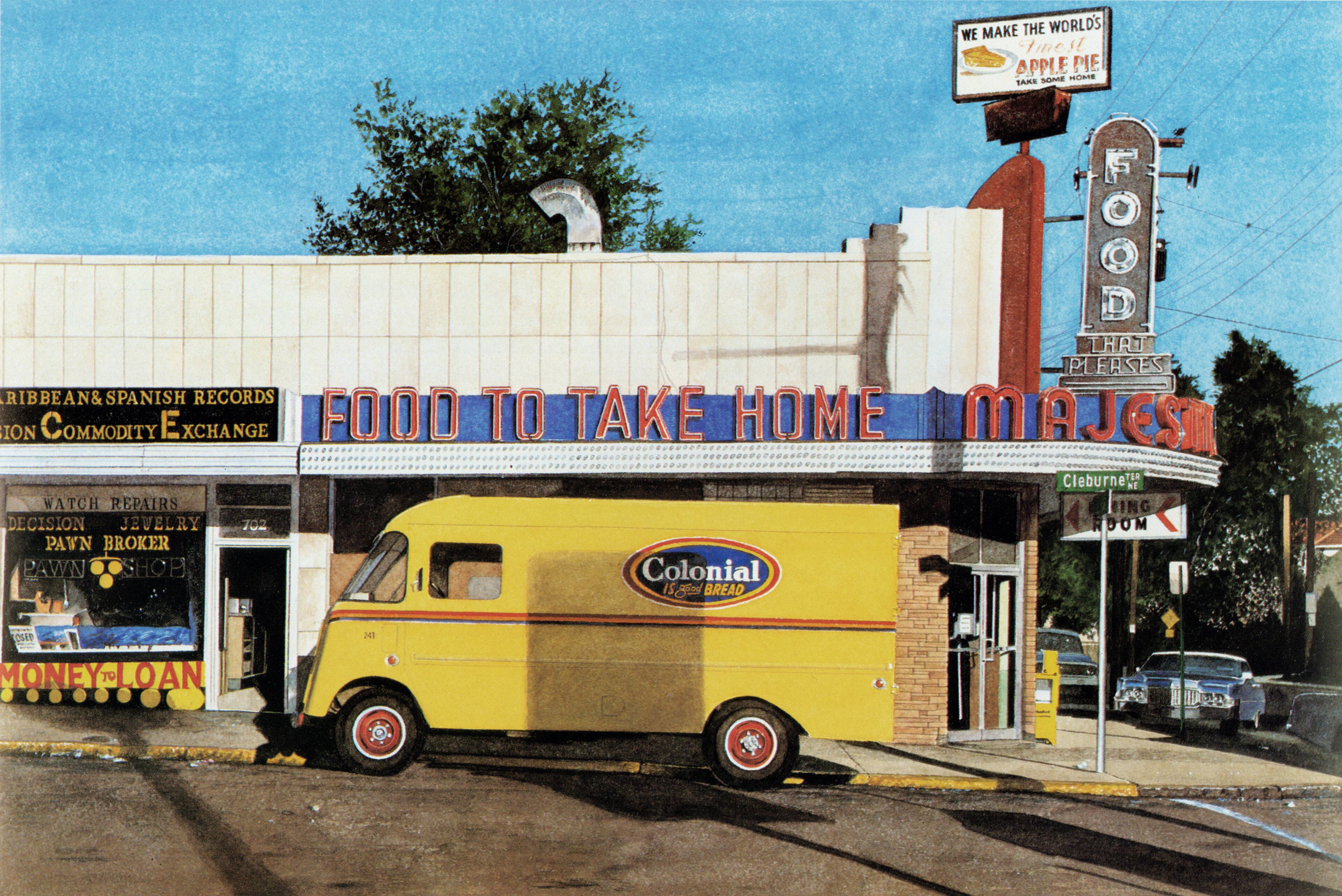 "Majestic." 1977. watercolor. 14"x20" By John Baeder. Sodas at the Majestic on Ponce de Leon Avenue were part of the artist's Saturday ritual, which might include a double fetaure at the Plaza Theatre.