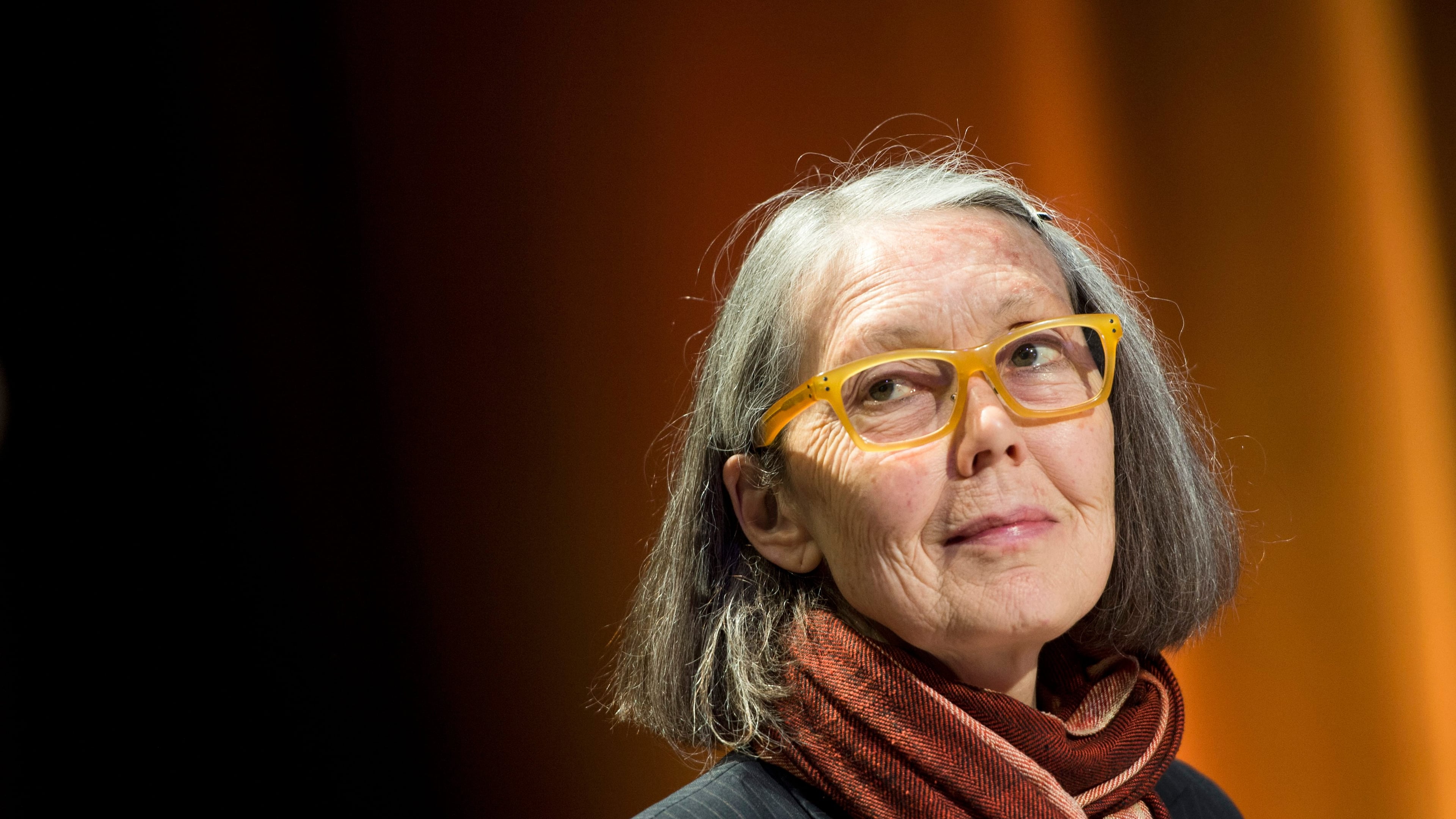 Canadian poet Anne Carson, winner of the 2026 Nobel Prize in Literature, performs her work "Antigonick" at the Moderna Museet art gallery in Stockholm, Sweden, Aug. 5, 2025. (Pontus Lundahl/TT News Agency via AP)