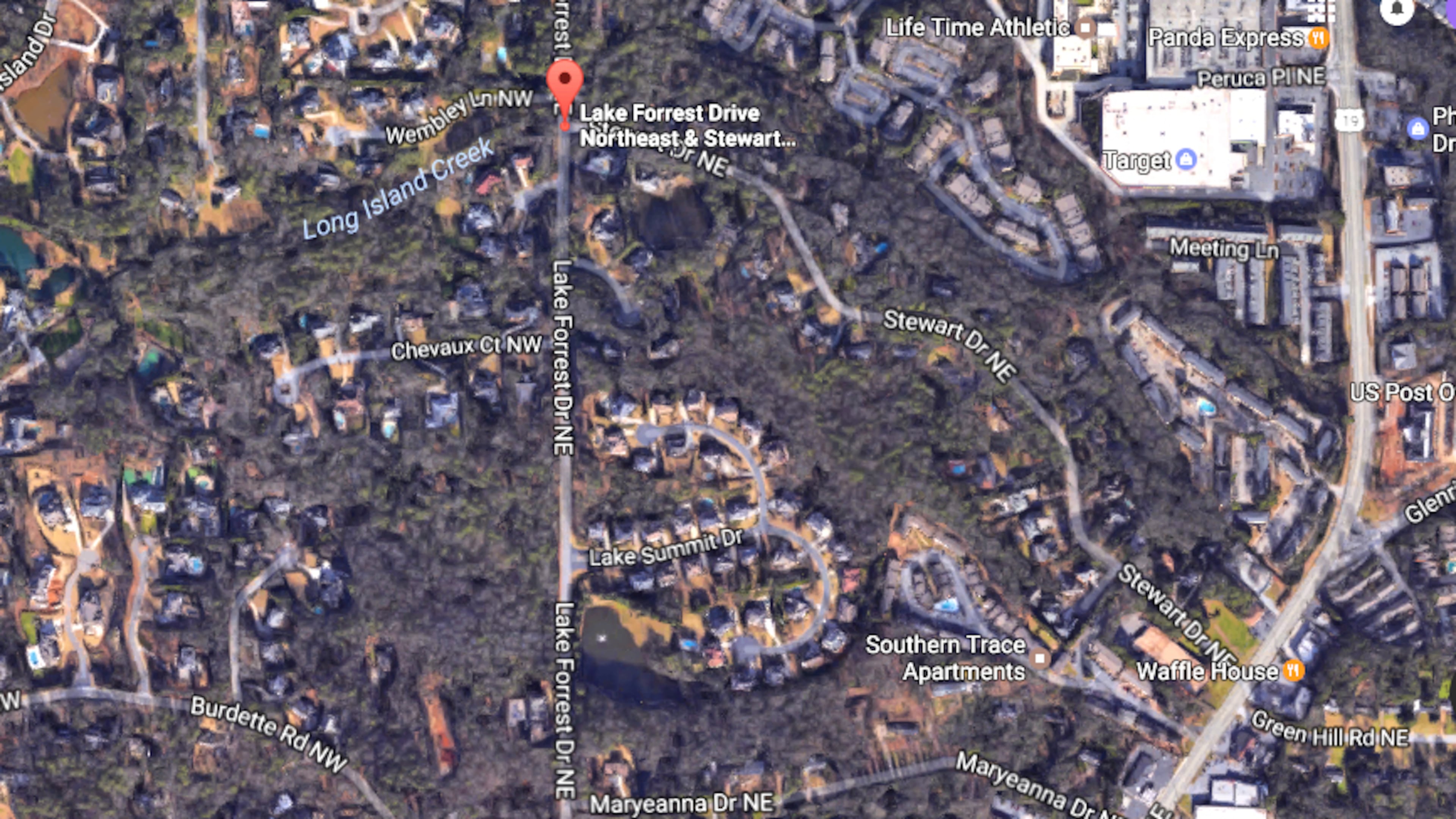 A segment of Lake Forrest Drive between Stewart and Maryeanna drives in Sandy Springs will be closed indefinitely due to concerns of possible rock slides. GOOGLE MAPS