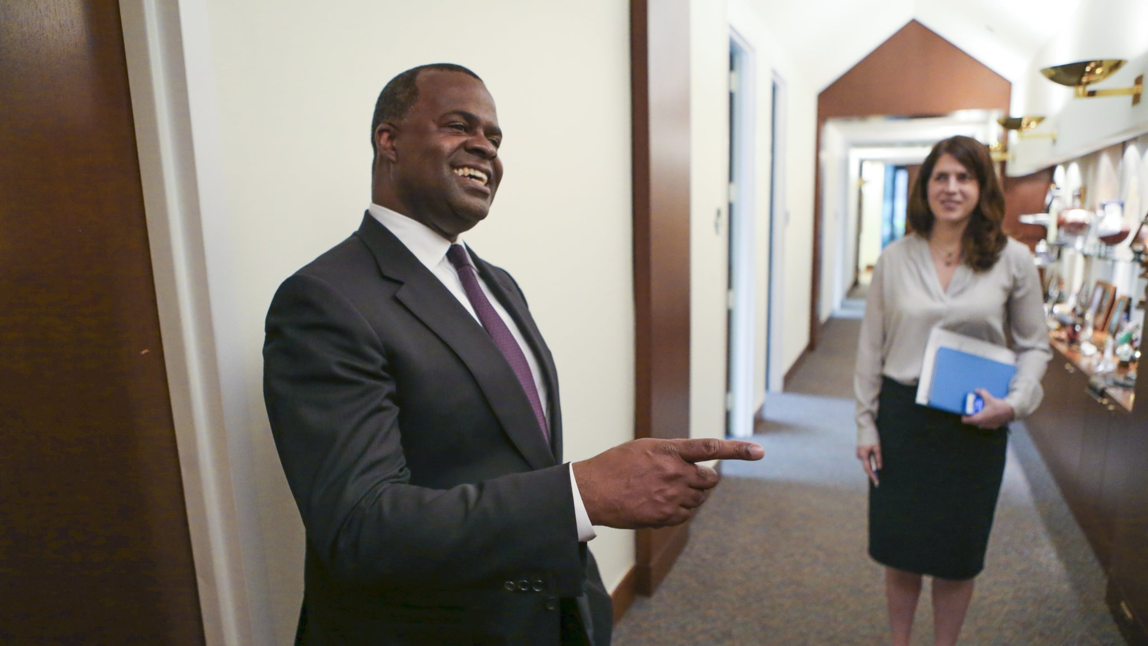 Then-Atlanta Mayor Kasim Reed, left, with press secretary Jenna Garland in 2015.