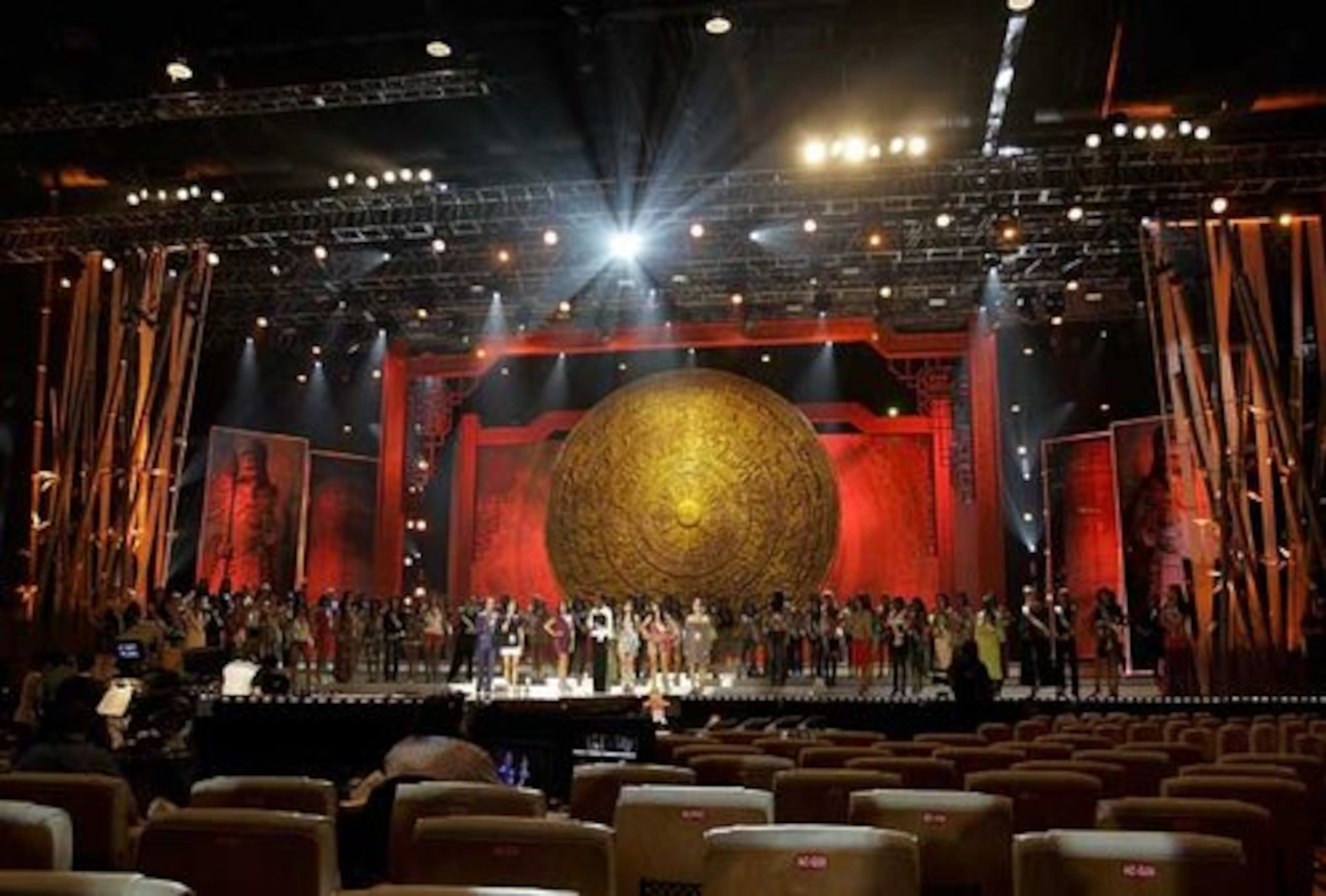 Miss Universe 2008 contestants during a rehearsal on Saturday. The 57th annual Miss Universe competition was held at the Crown Convention Center.