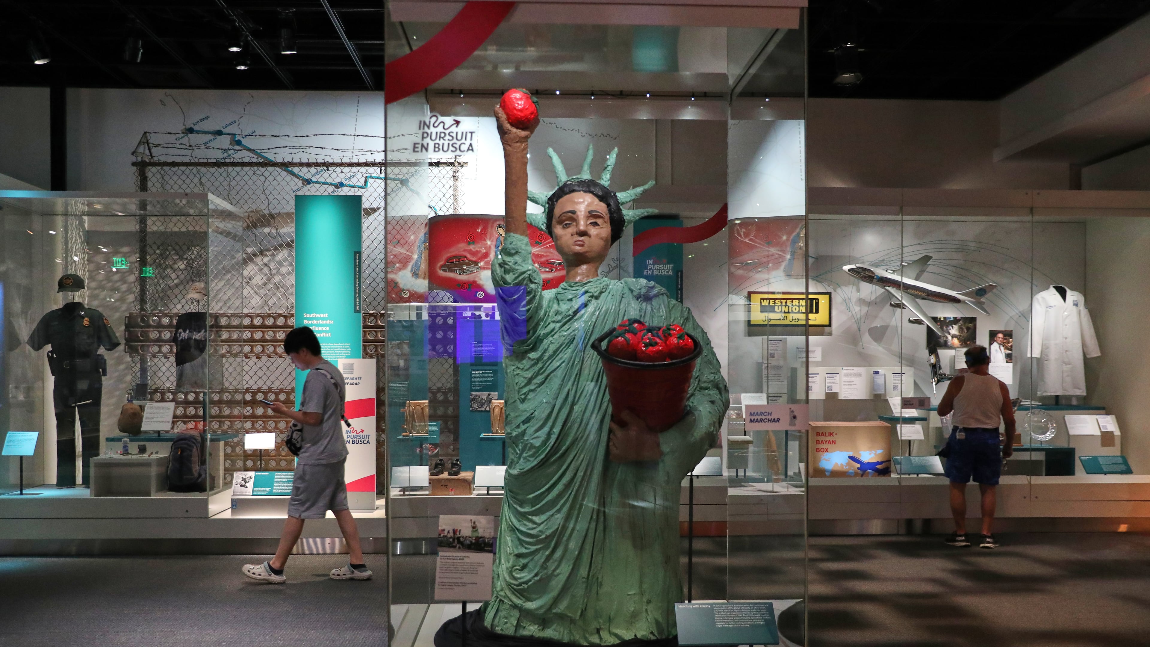 People views displays at the Smithsonian museum a day after Independence Day celebrations honoring the nation's 250th anniversary on the National Mall in Washington, Sunday, July 5, 2026. (AP Photo/Rahmat Gul)