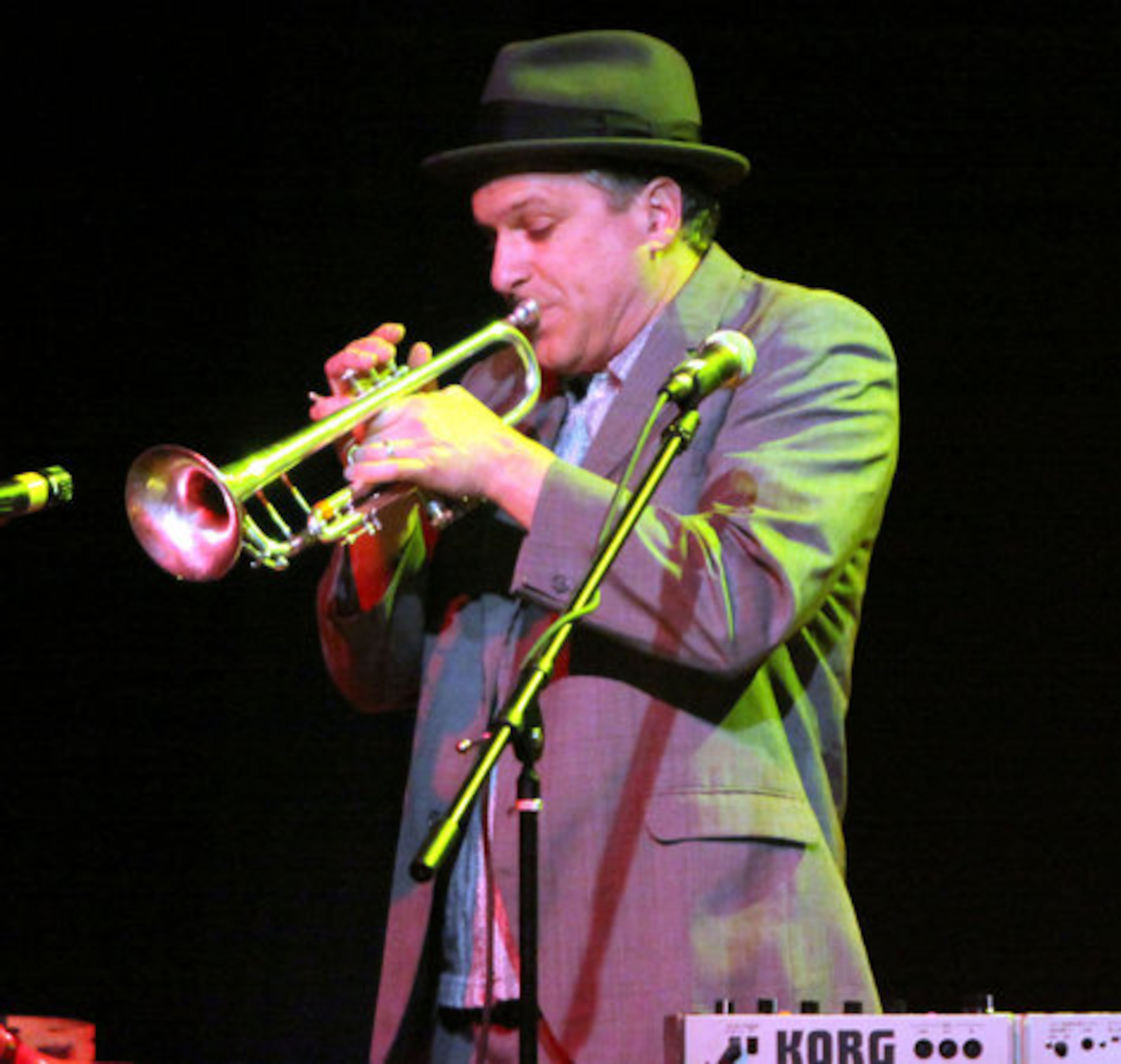 Cake's Vince DiFiore adds his distinctive horns while performing Monday night at sold out Center Stage.
