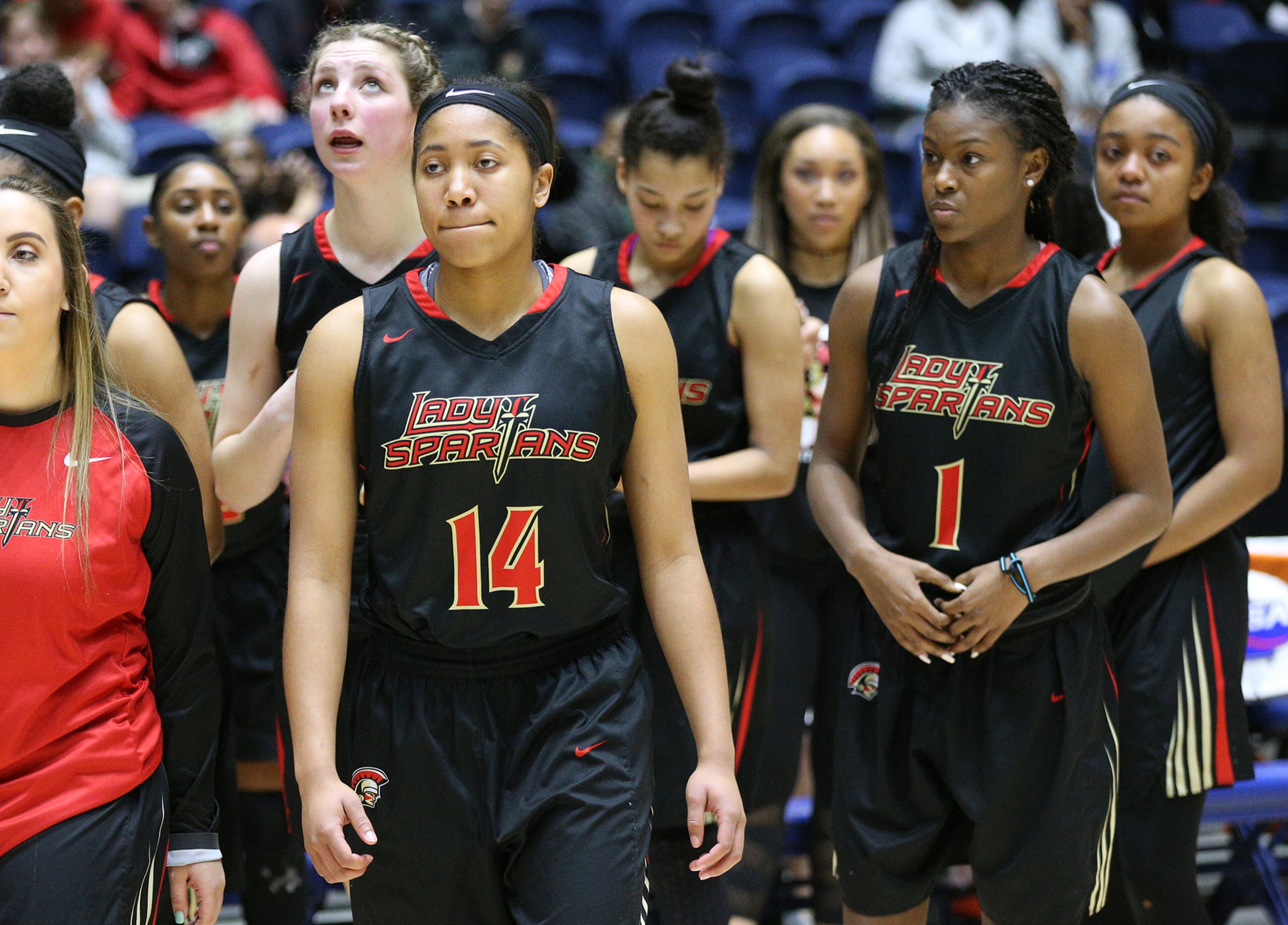 March 8, 2018 Macon: GAC reacts as time runs out falling 62-50 to Johnson-Savannah in their GHSA state basketball championship game on Thursday, March 8, 2018, in Macon. Curtis Compton/ccompton@ajc.com
