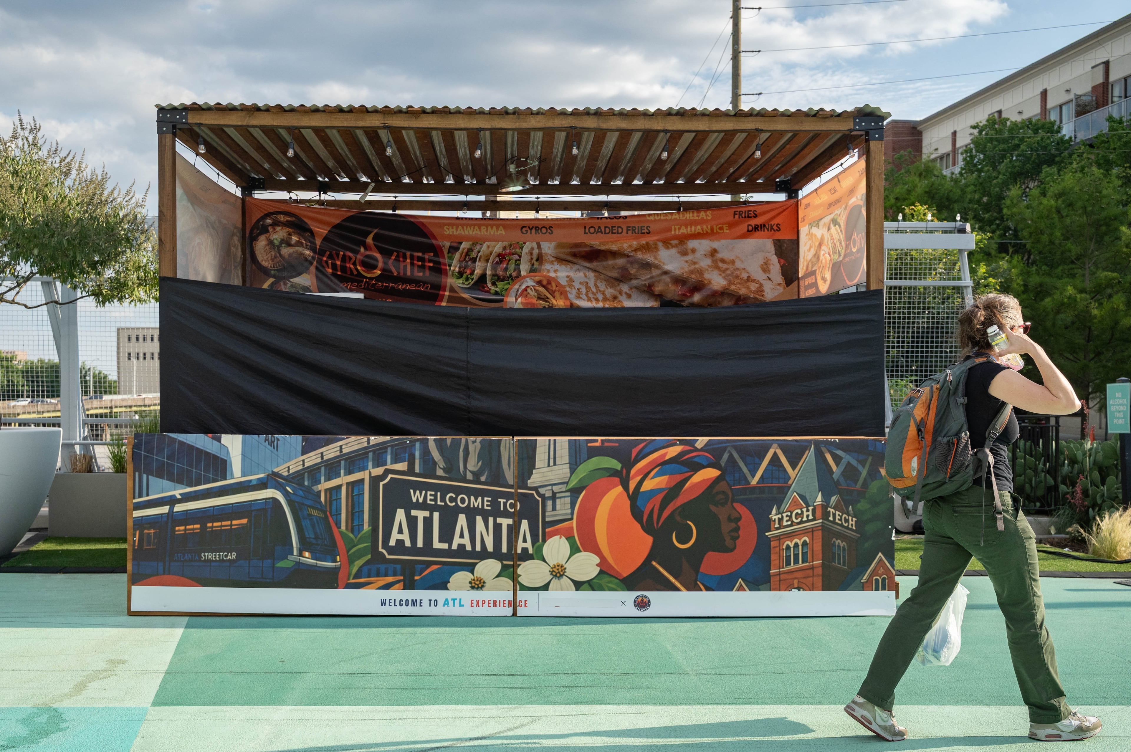 Empty vendor booths for the World Cup