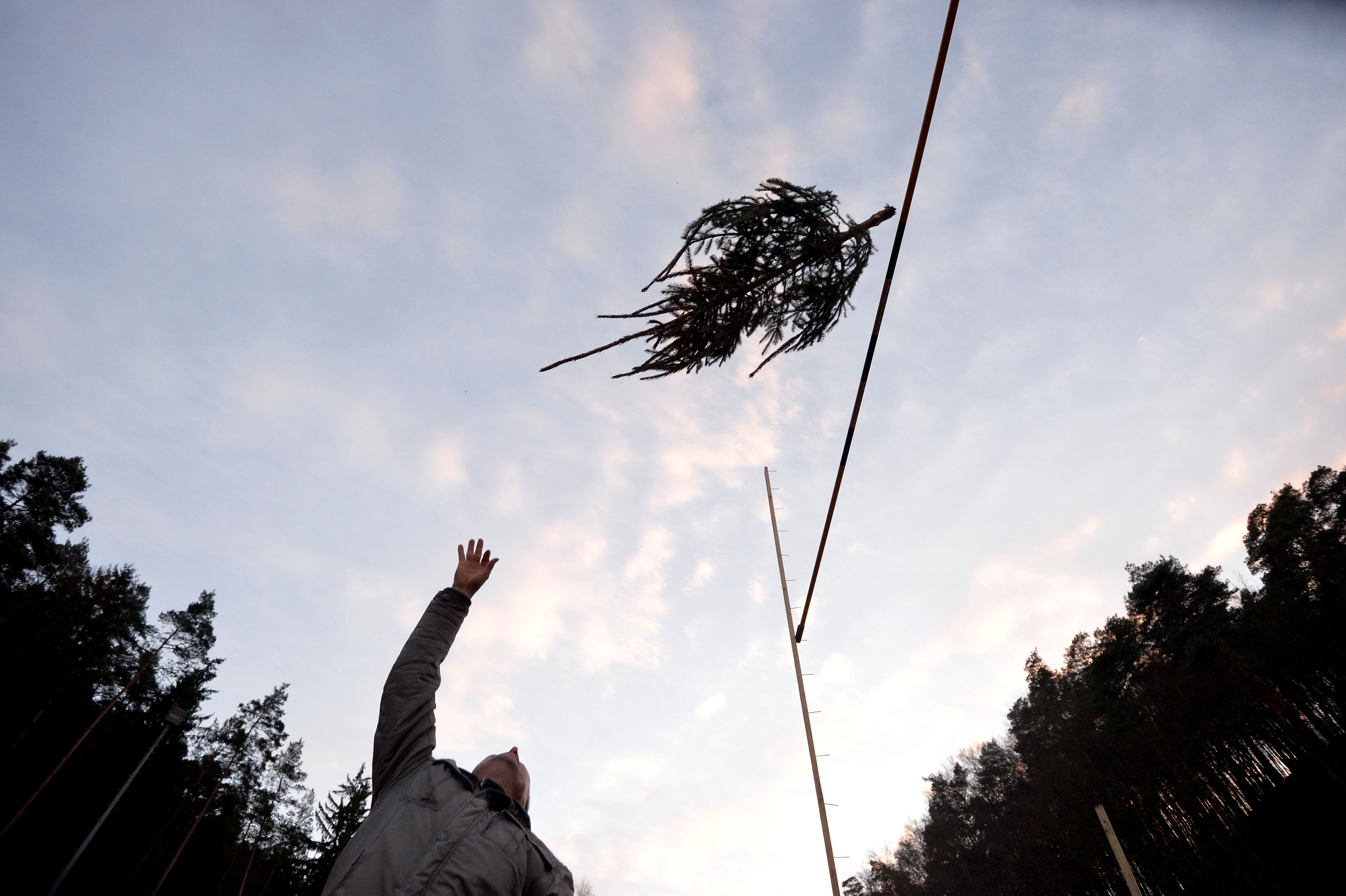 A contestant launches a Christmas tree in the height throwing discipline of the Christmas Tree Throwing World Championships on Jan. 5, 2013 in Weidenthal, Germany. The less-than-serious annual event is now in its eighth year and features competitions in distance throwing, height throwing and flinging of Christmas trees.