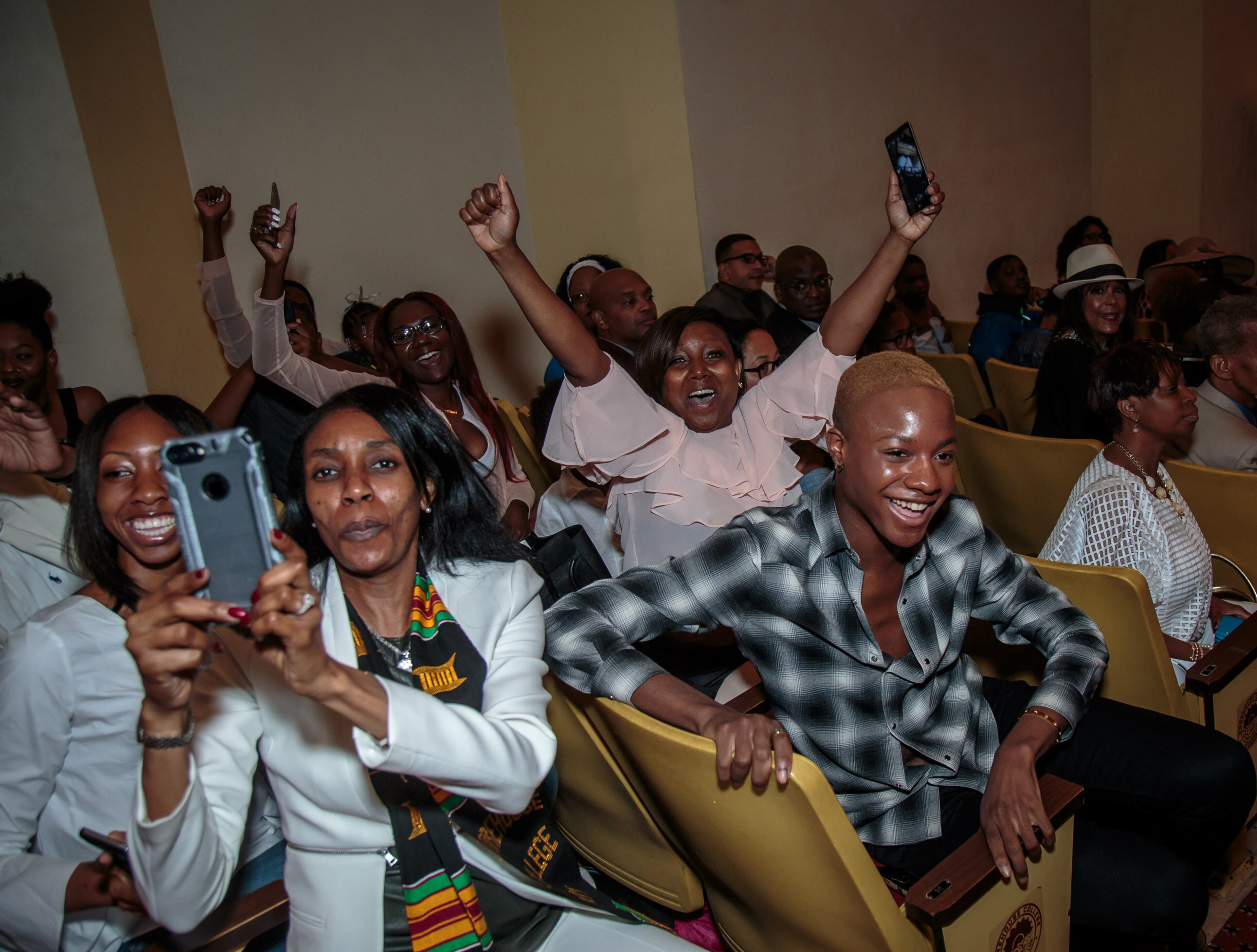 Friends and family cheer on the graduates during the Morehouse College graduation ceremony in the Martin Luther King JR. International Chapel on The Morehouse Campus Sunday, May 21, 2017. STEVE SCHAEFER / SPECIAL TO THE AJC