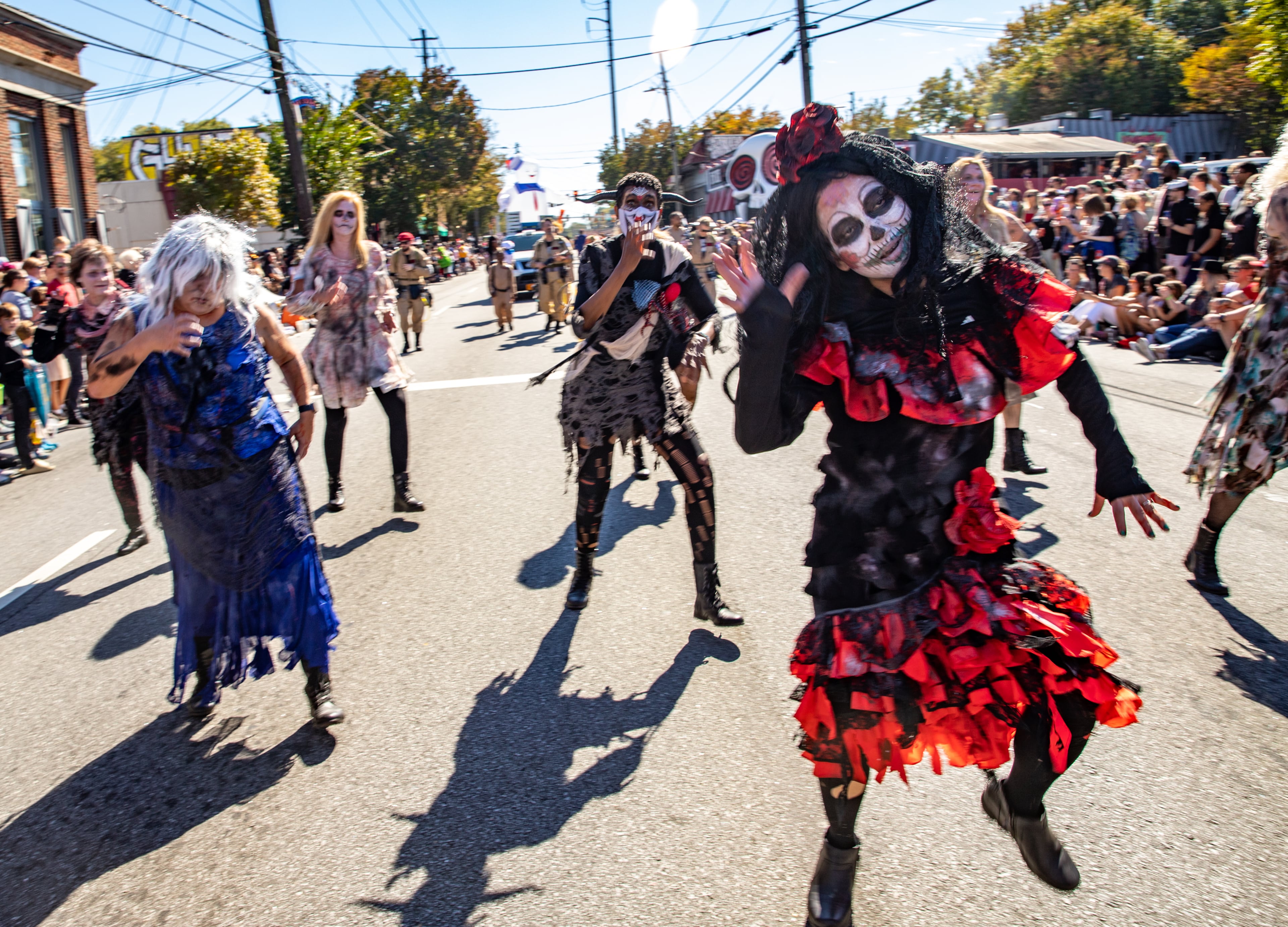 Creatively creepy costumes add to the fun spectacle of the Little Five Points Halloween Parade. (Jenni Girtman for the AJC)
