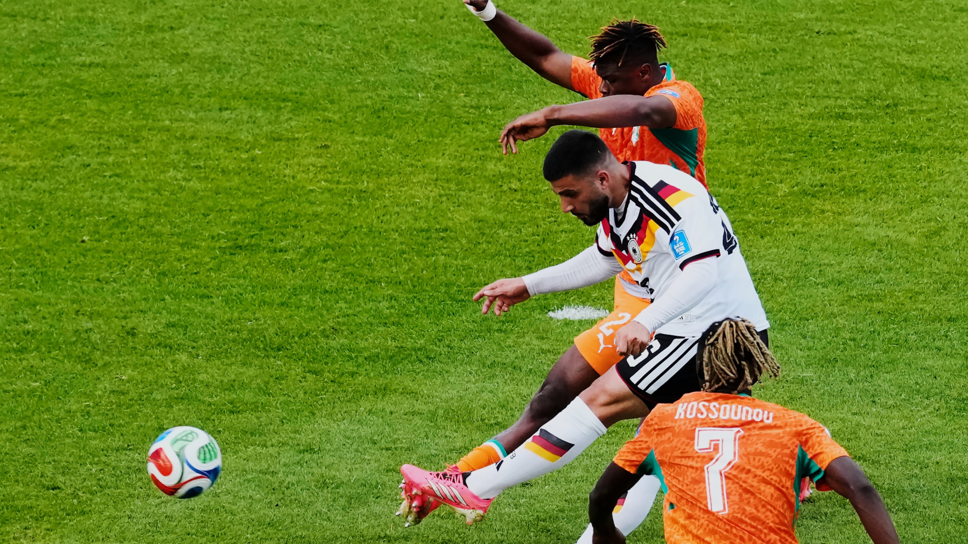 Germany's Deniz Undav (26) scores their second goal during the World Cup Group E soccer match between Germany and Ivory Coast in Toronto, Saturday, June 20, 2026. (Chris Young/The Canadian Press via AP)