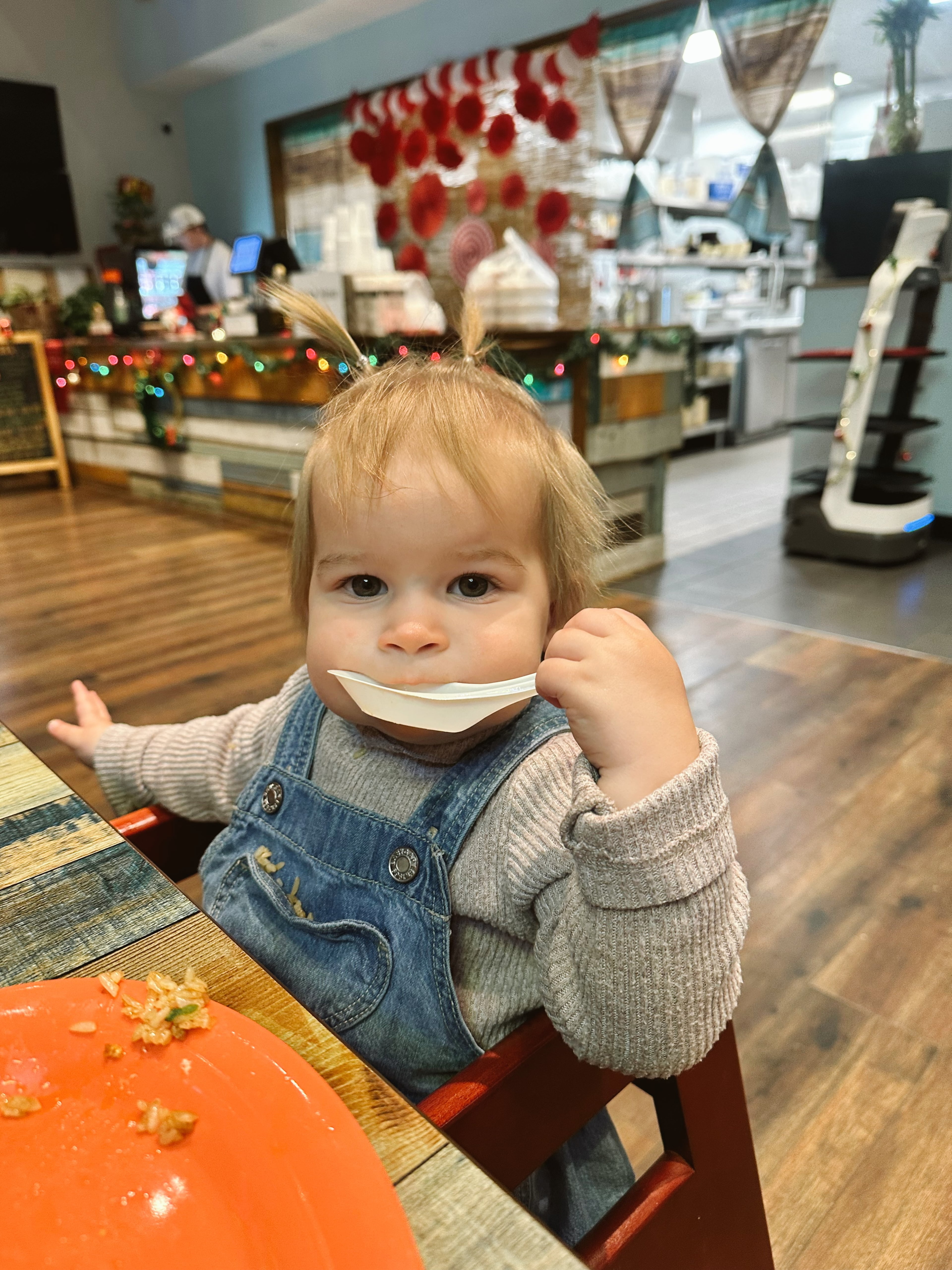 Grace Mendez introduced her daughter, Margot, to international foods as soon as she could eat solids. Here, she’s pictured at Dumpling Factory. (Courtesy of Grace Mendez)