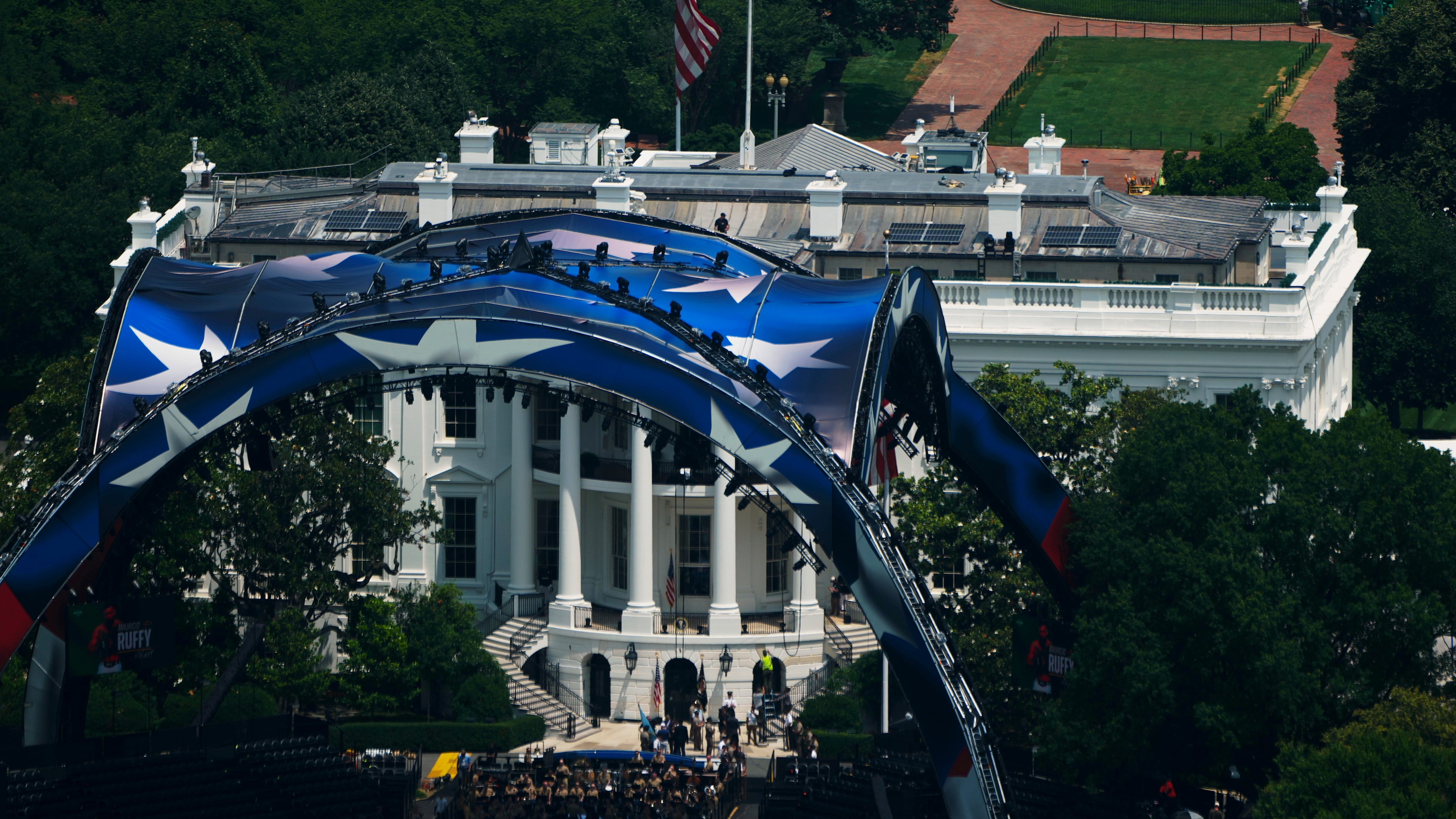 The arena for the UFC Freedom 250 fights is pictured on the South Lawn of the White House in Washington, Thursday, June 11, 2026. (AP Photo/Julia Demaree Nikhinson)
