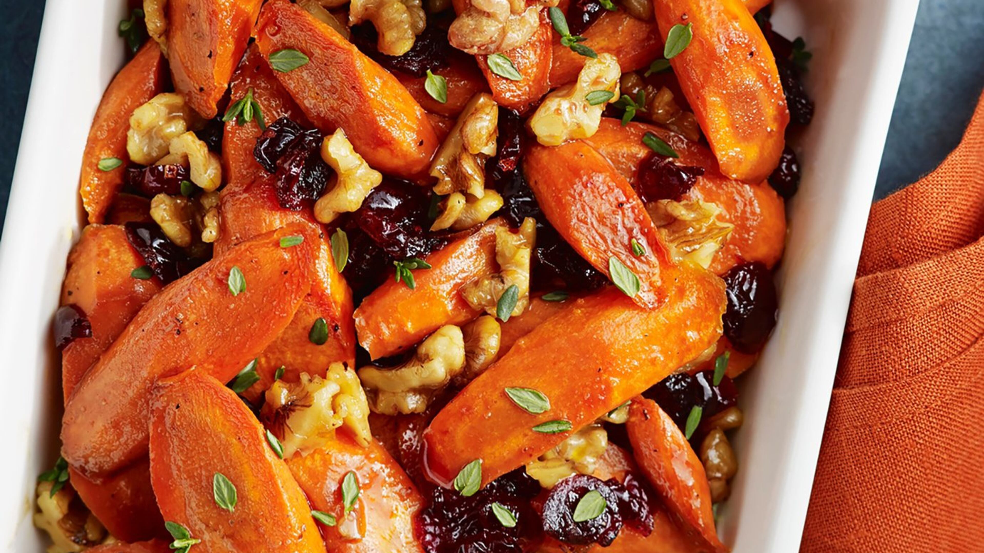 Thursday’s Pomegranate Glazed Carrots is a new twist on a side dish favorite. Contributed by the California Walnut Board