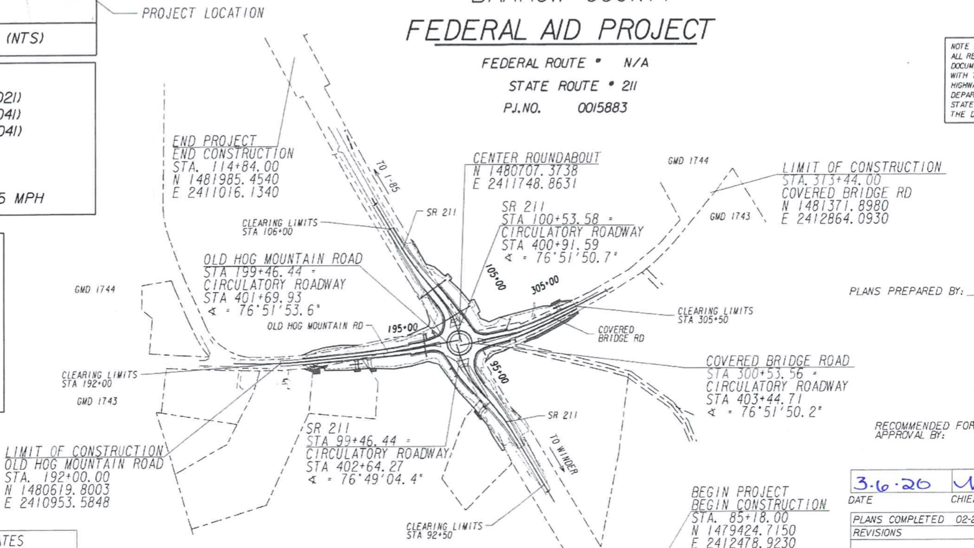 GDOT construction partners will close a single lane on Ga 211 from 9 a.m. until 4 p.m. as part of work associated with the new roundabout at Ga. 211 and Old Hog Mountain Road in Jackson County. (Courtesy GDOT)