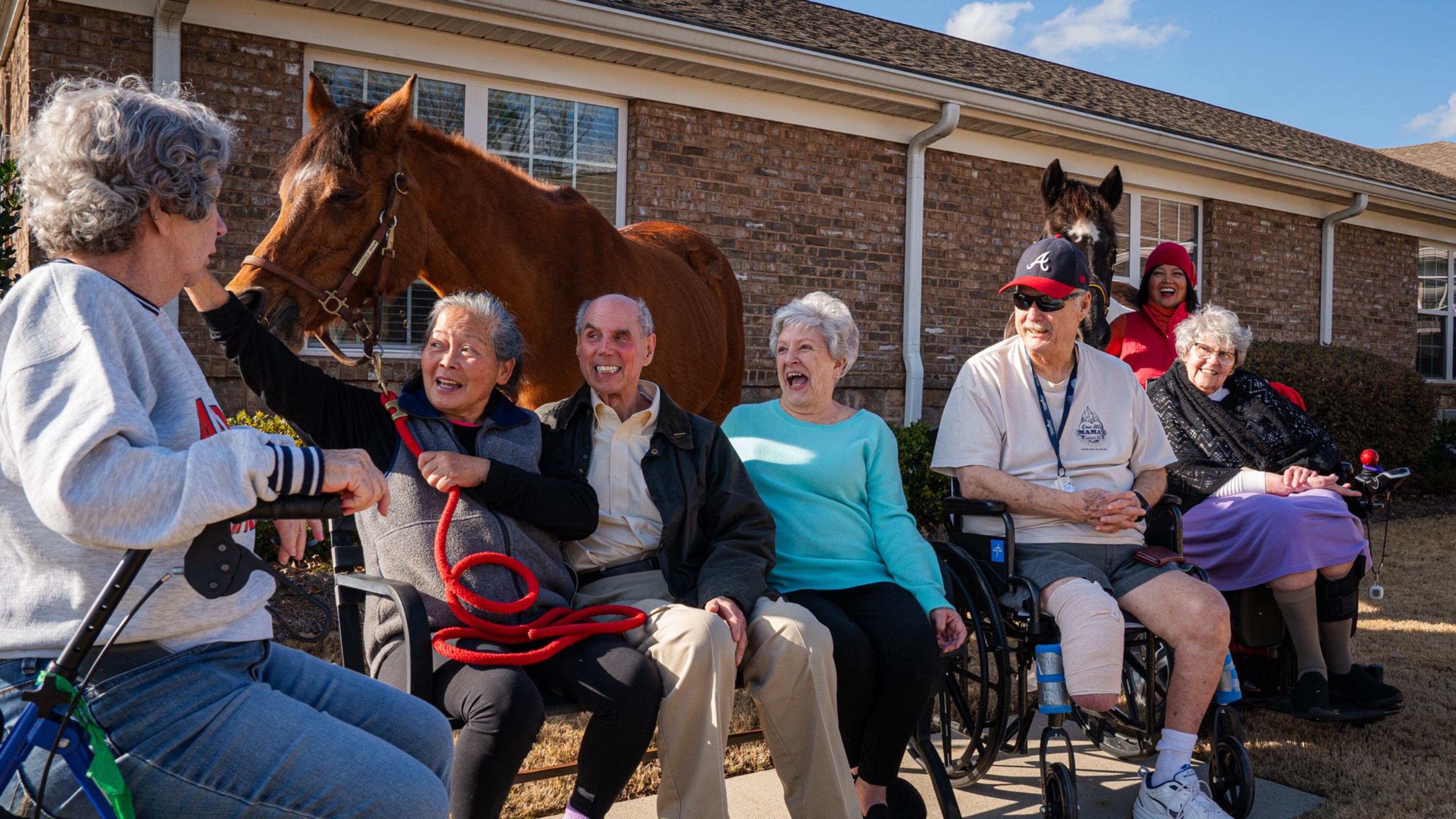 Seniors from Addington Place Assisted Living & Memory Care participate in a therapy session in Joyous Acres’ Seniors for Seniors program. (Courtesy of Joyous Acres)