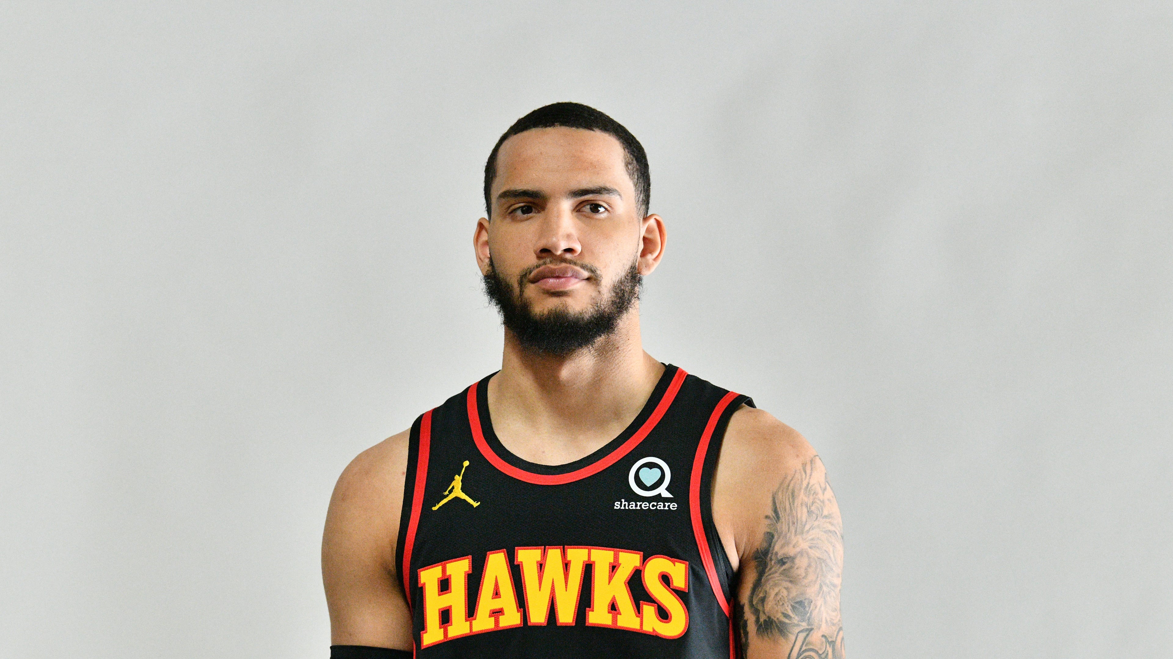 Hawks guard Tyrese Martin (22) during 2022 Atlanta Hawks Media Day on Friday, September 22, 2022. (Hyosub Shin / Hyosub.Shin@ajc.com)