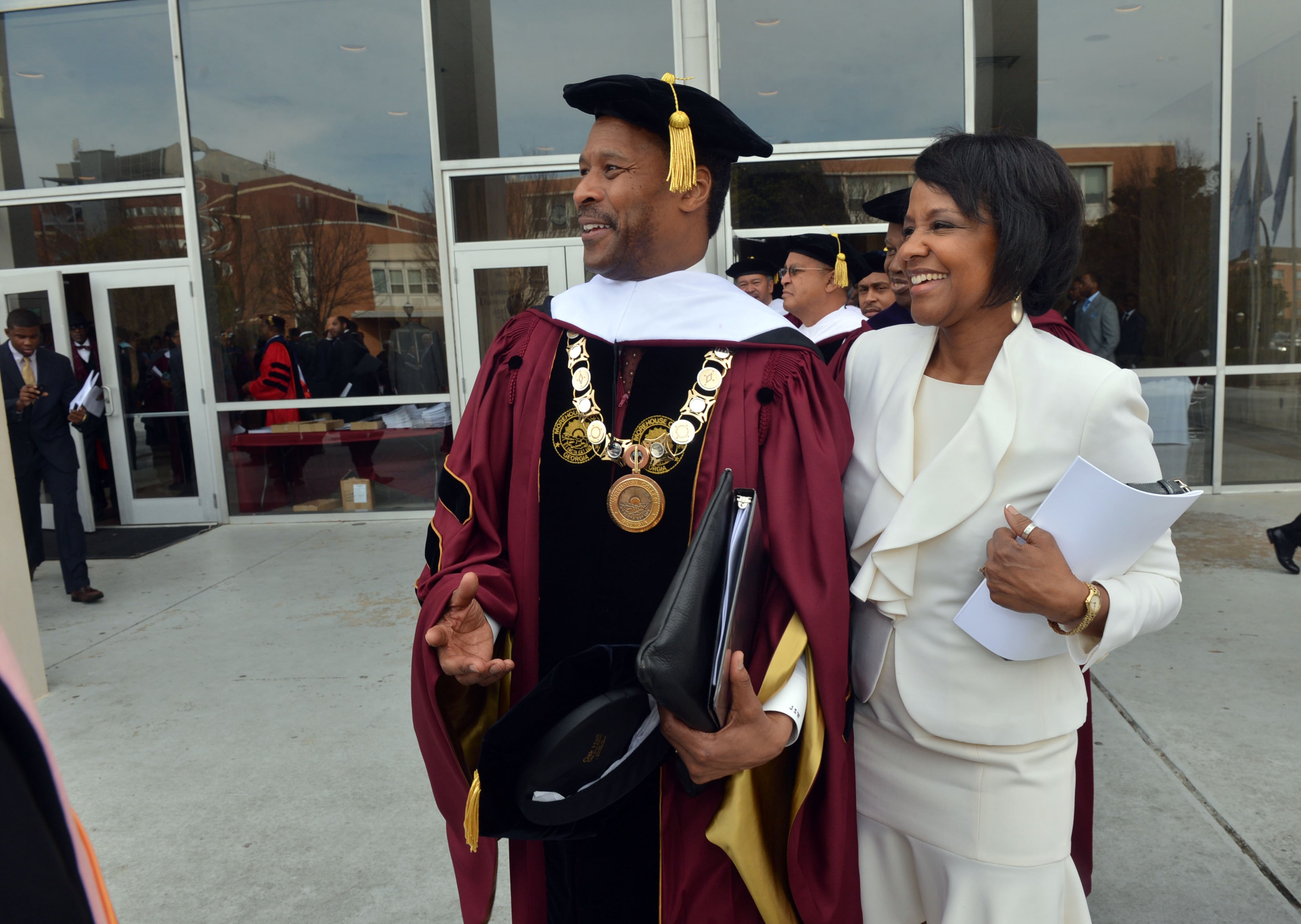 President John S. Wilson Jr. and his wife, Dr. Carol Espy-Wilson, greet well wishers after the program. Morehouse College hosted the inauguration of its 11th president John Silvanus Wilson Jr. at the Martin Luther King Jr. International Chapel, Friday, February 14, 2014. Wilson has been on the job since January 2013. Wilson is a 1979 Morehouse graduate.