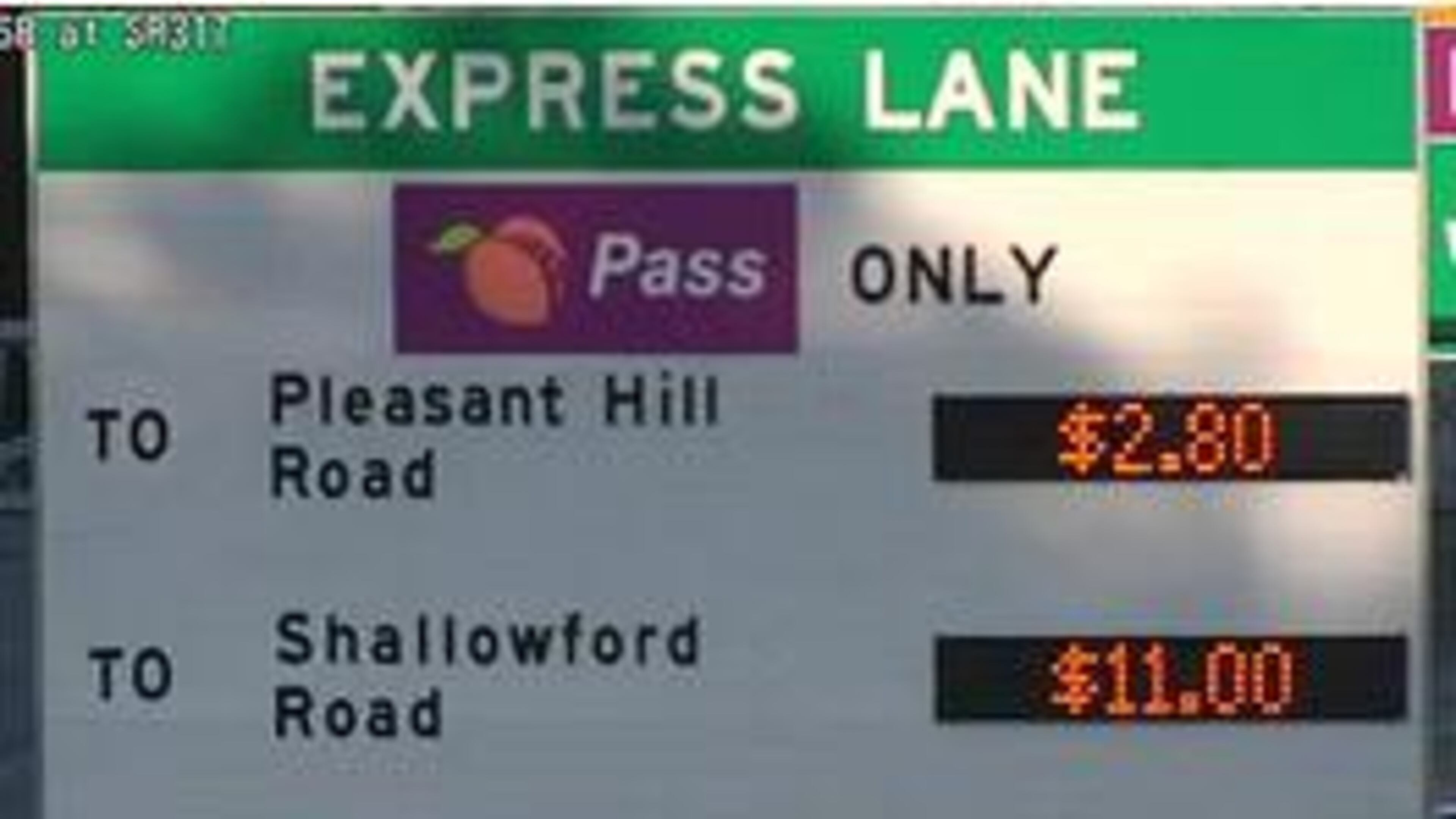 Just before 8 a.m. Tuesday, the cost to drive the 16-mile stretch of “HOT” express lane on I-85 southbound in Gwinnett and DeKalb counties hit a new record. (Credit: Channel 2 Action News)