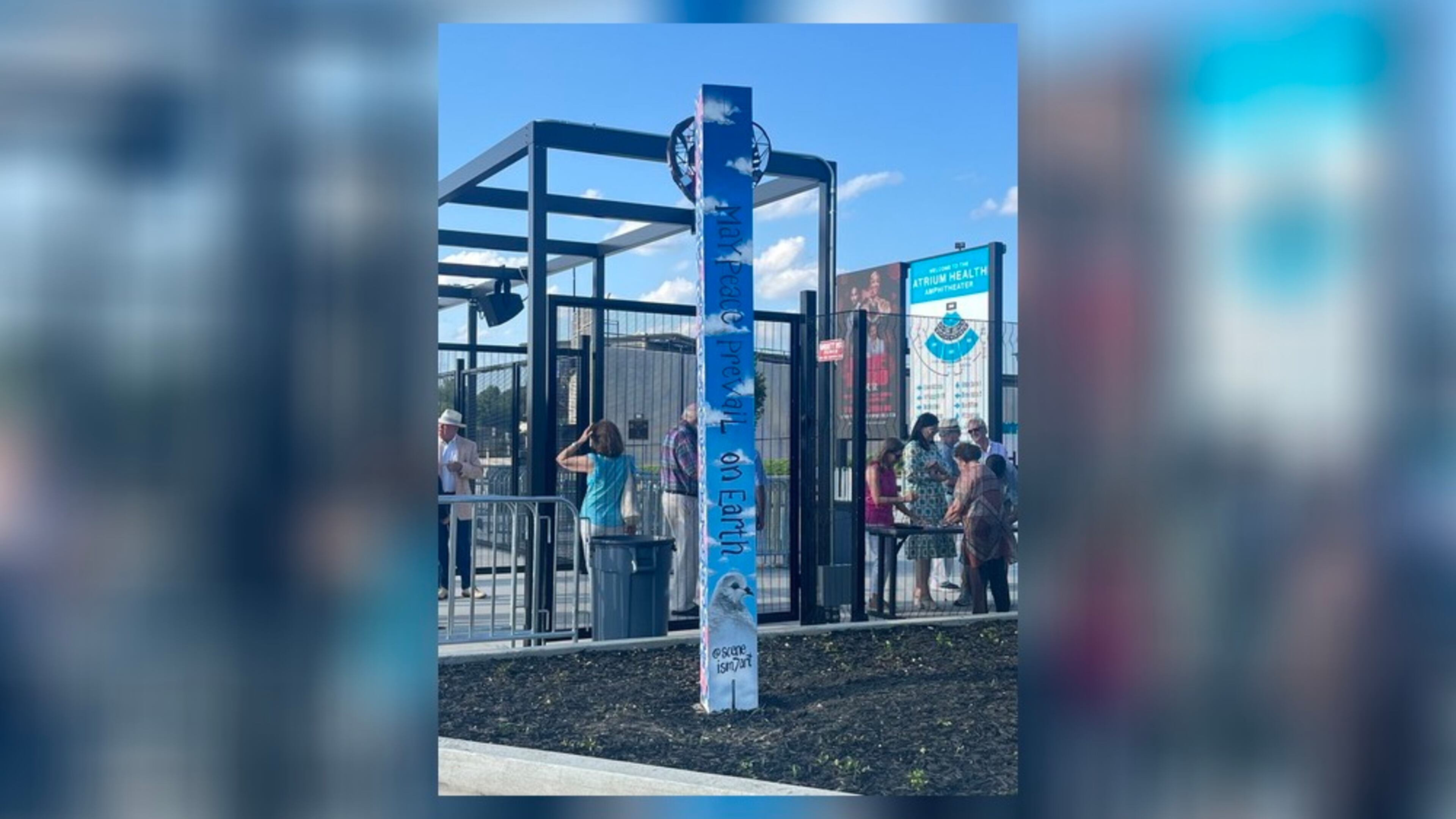 The Atrium Health Amphitheater was gifted a Peace Pole by the Macon Rotary Club. (Photo Courtesy Macon Rotary Club)