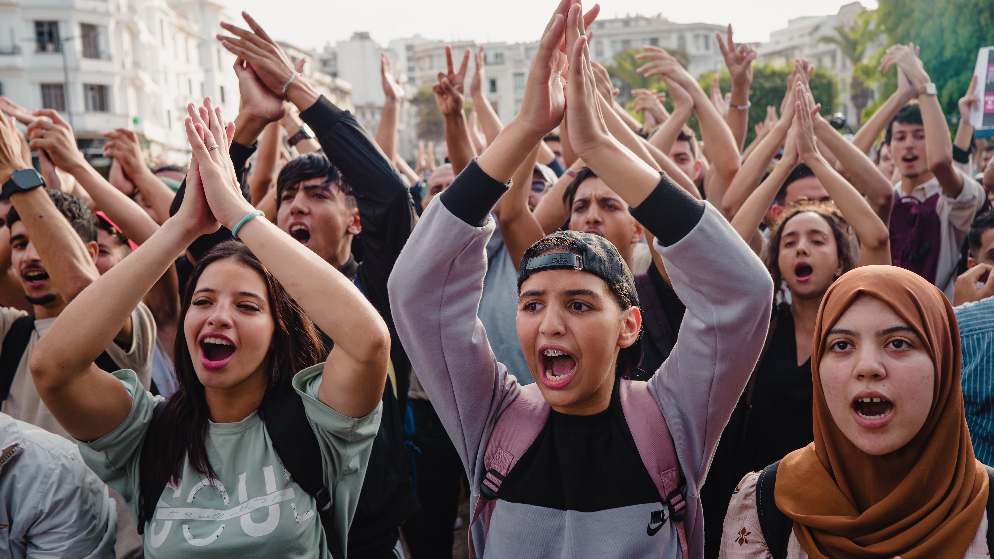 FILE - People protest against corruption and calling for healthcare and education reform, in Casablanca, Morocco, Oct. 2, 2025. (AP Photo, File)
