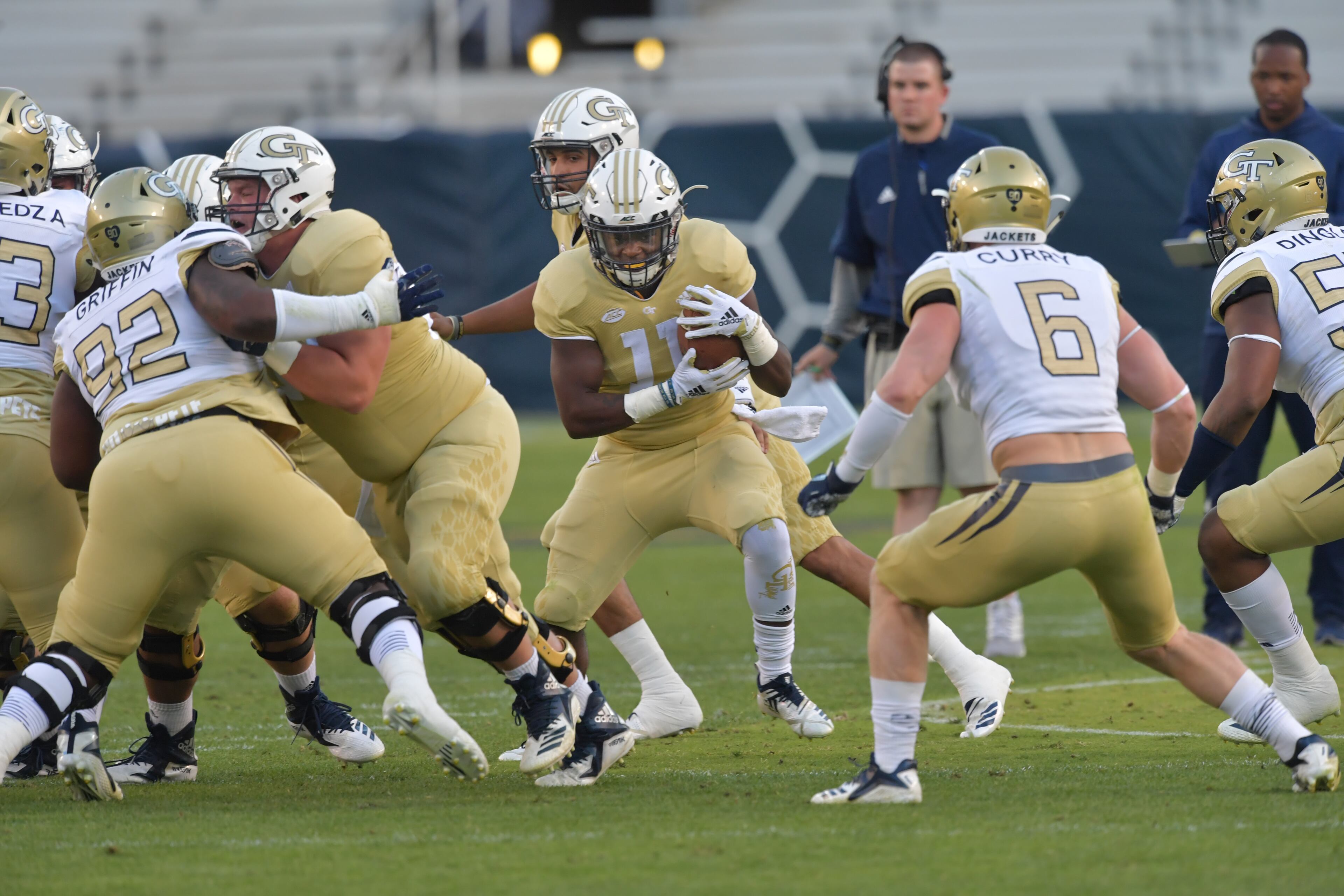 April 26, 2019 Atlanta - Georgia Tech running back Christian Malloy (11) carries the ball during 2019 Georgia Tech Football Spring Game at Bobby Dodd Stadium on Friday, April 26, 2019. HYOSUB SHIN / HSHIN@AJC.COM