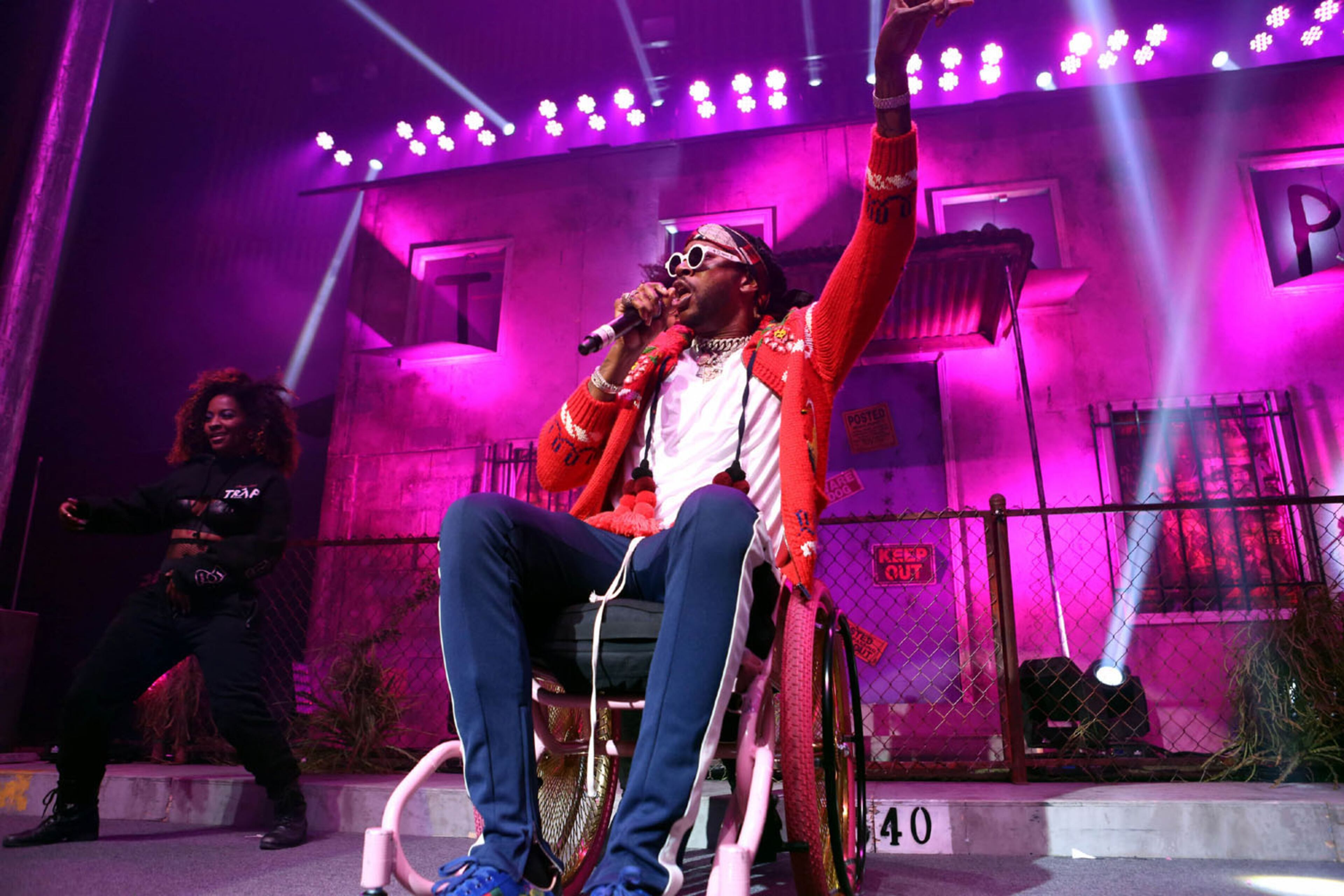 Rapper 2 Chainz, performing with a broken leg, brings his Pretty Girls Like Trap Music Tour to the sold out Tabernacle in Atlanta on Tuesday, October 3, 2017.Robb Cohen Photography & Video /RobbsPhotos.com