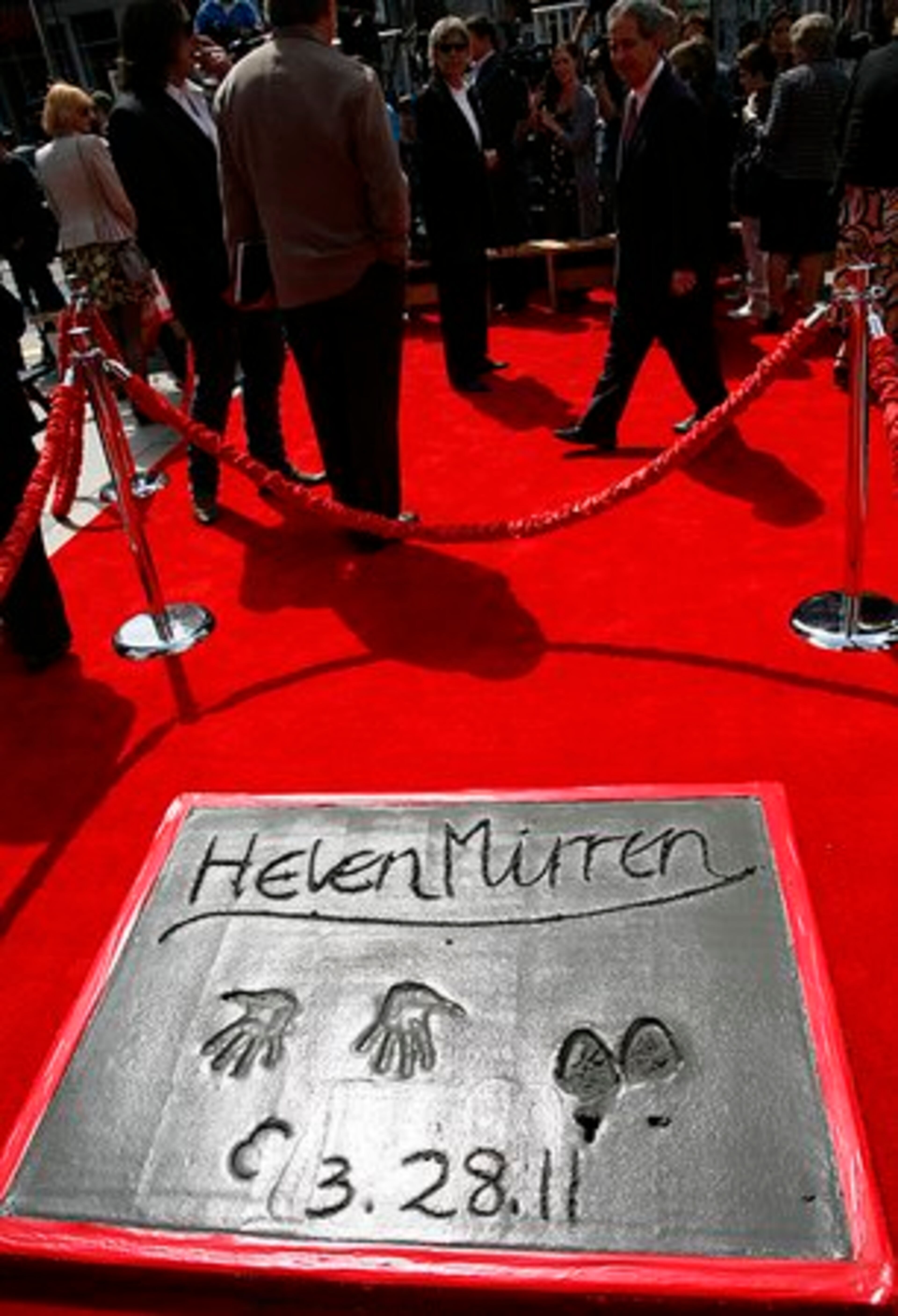 Foot and hand prints from actress Helen Mirren.