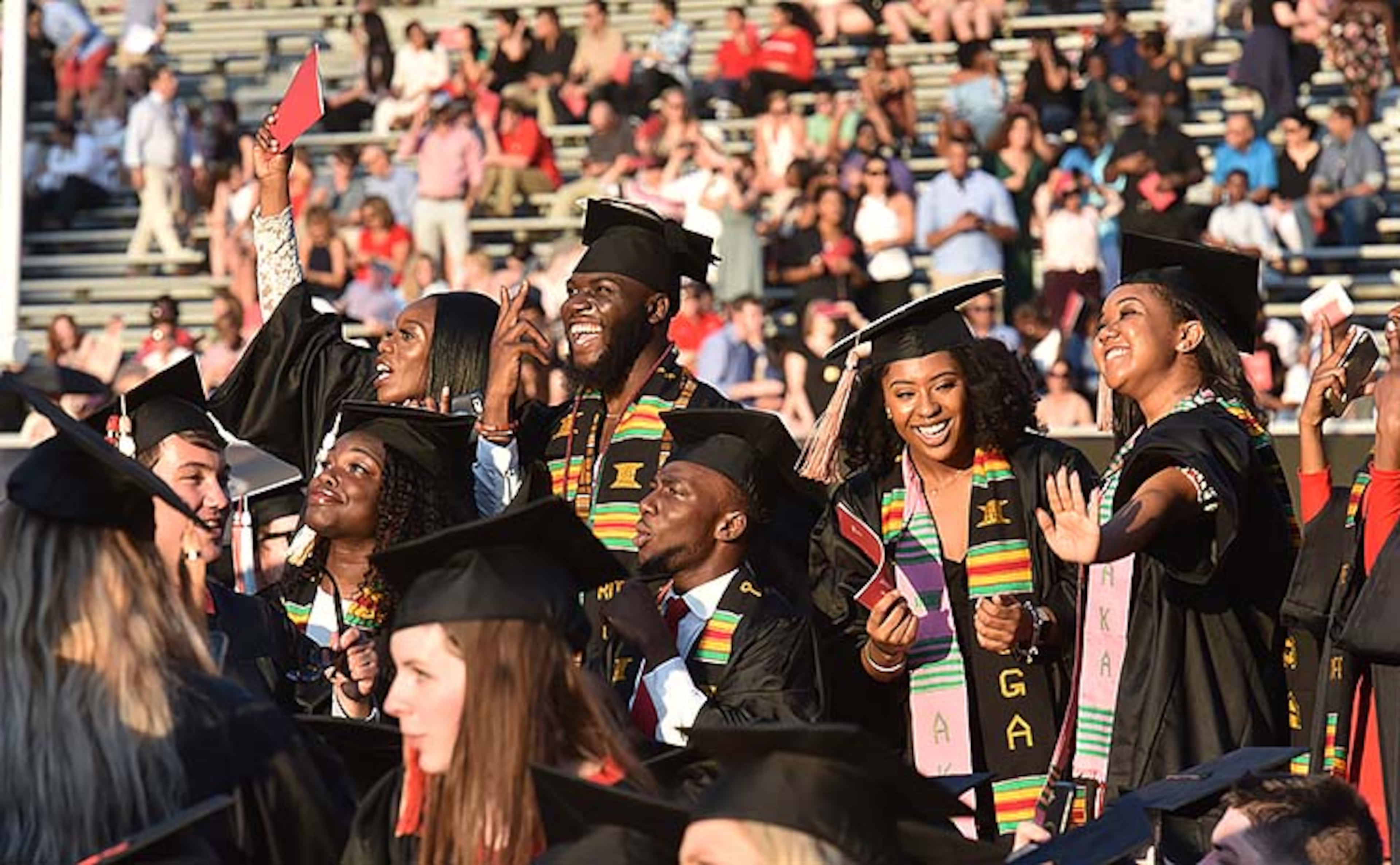 May 10, 2019 Athens - University of Georgia students celebrate as they enter before 2019 spring undergraduate commencement ceremony at Sanford Stadium in Athens on Friday, May 10, 2019. HYOSUB SHIN / HSHIN@AJC.COM