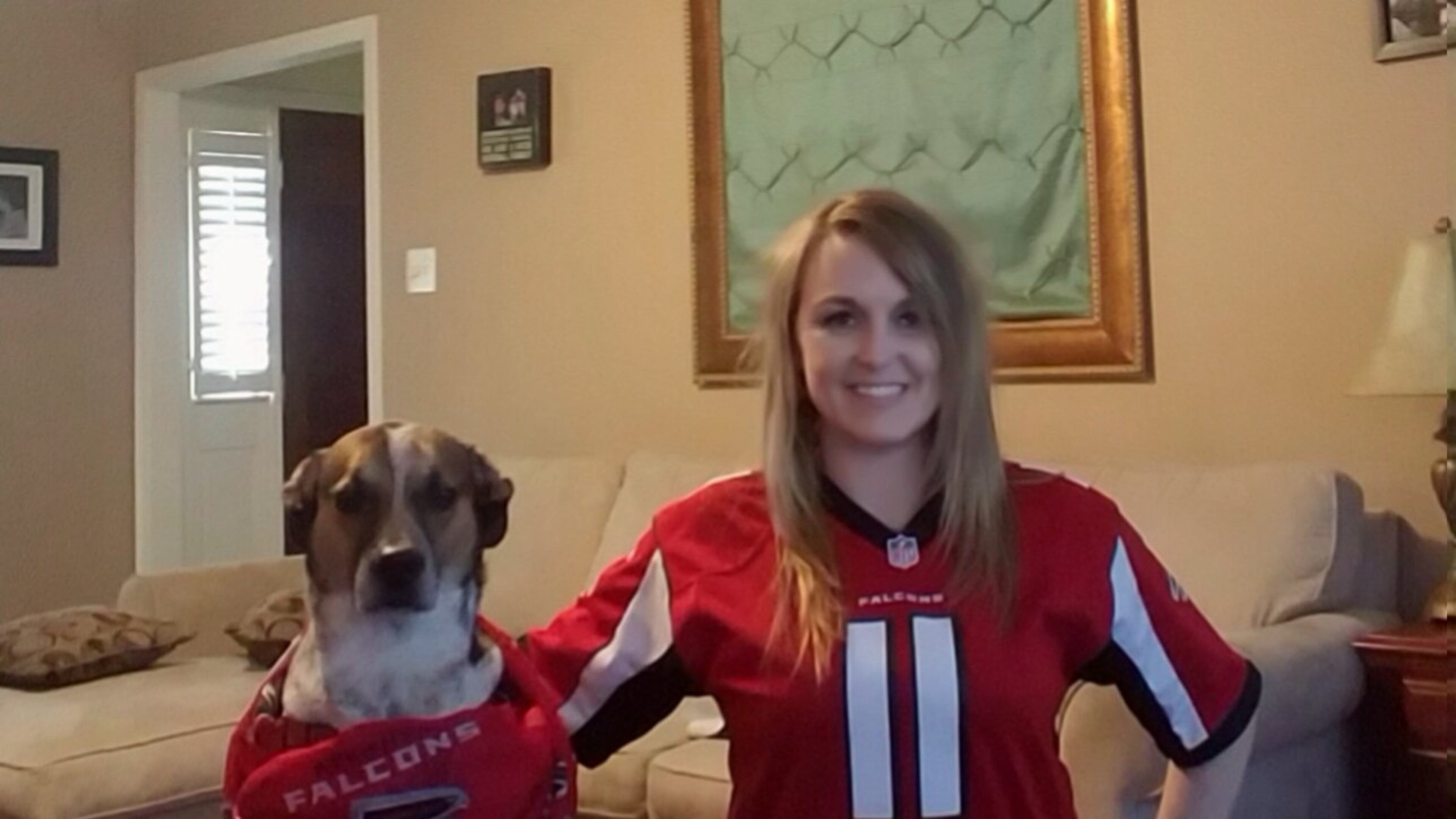 @ginger716 and Simon the Dog are ready for game day