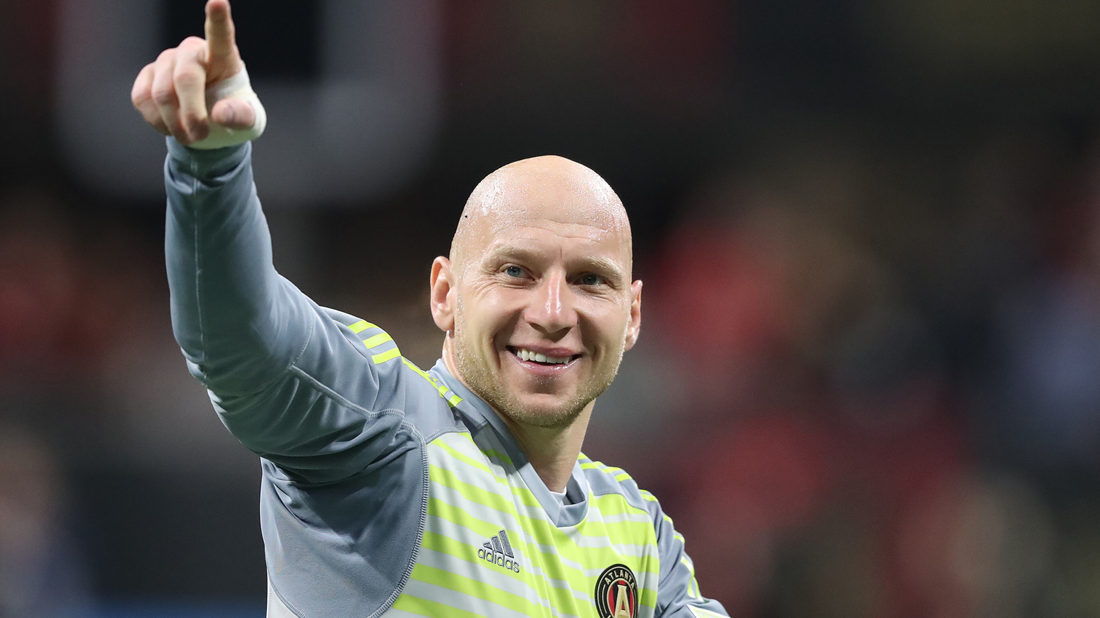 March 11, 2018 Atlanta: Atlanta United goalkeeper Brad Guzan celebrates a 3-1 victory over D.C. United during the home opener in a MLS soccer match on Sunday, March 11, 2018, in Atlanta. Curtis Compton/ccompton@ajc.com